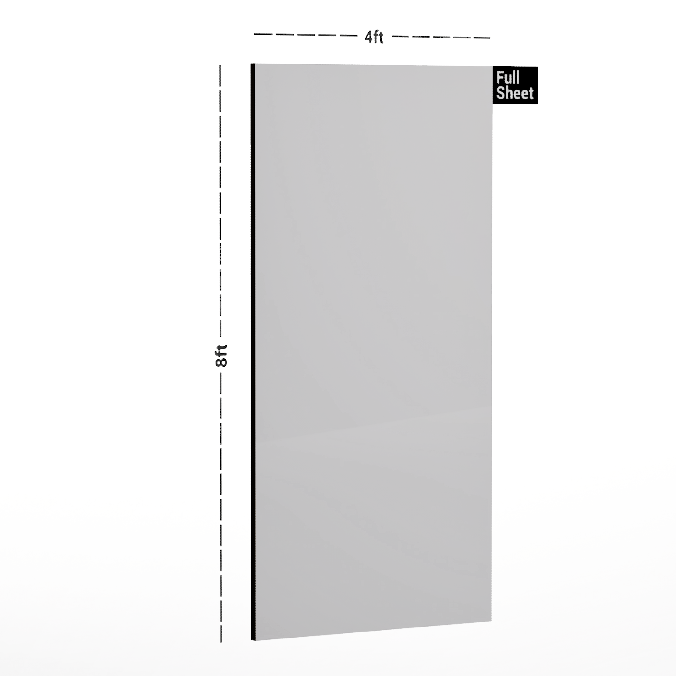 Dimension image of LM 00117 HT Pearl White 8 ft x 4 ft High Gloss Plus Finish Decorative Laminate - 1 mm in an isometric setup | Material Depot