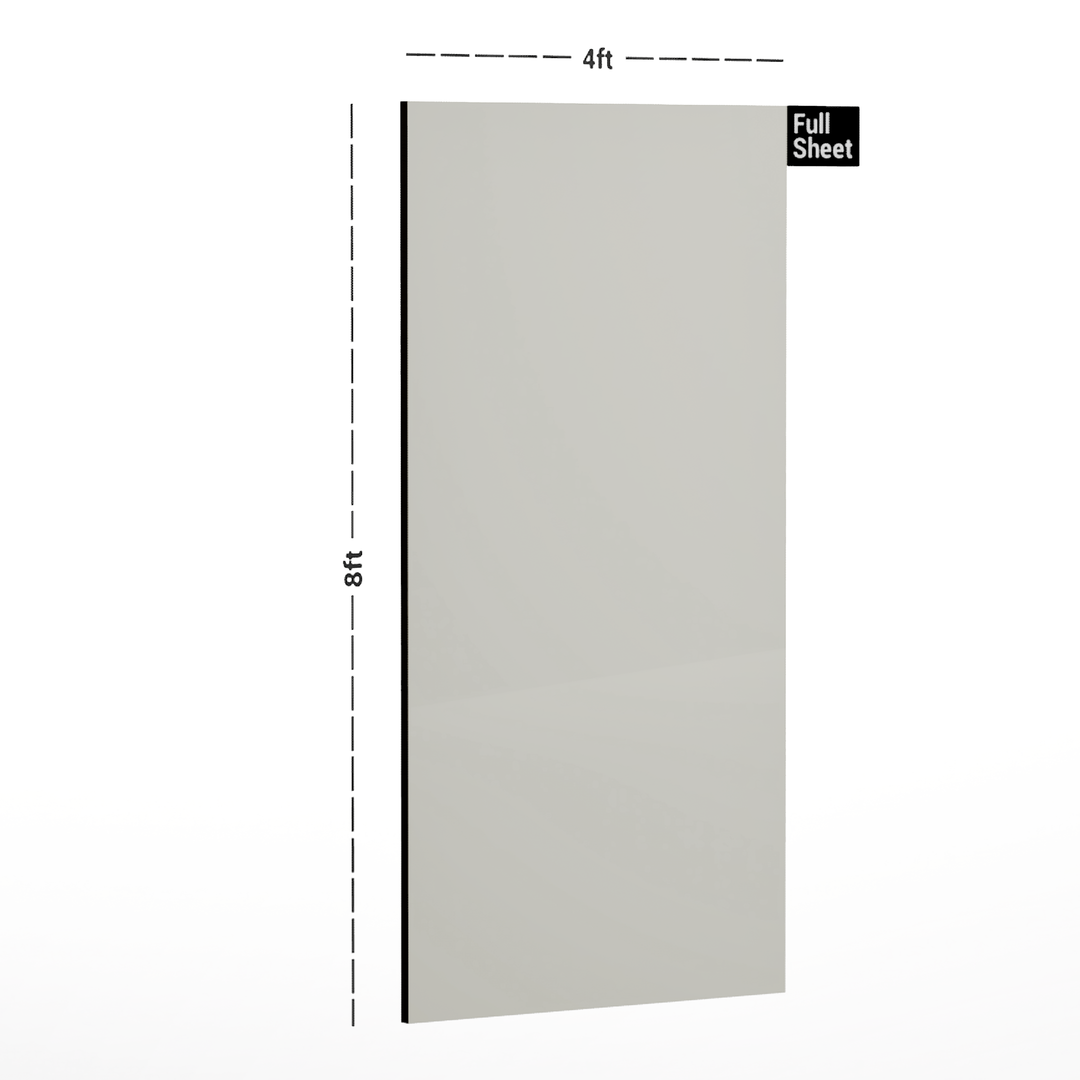 Dimension image of LM 00980 A HT LN Frosty White 8 ft x 4 ft Suede Finish Liner Laminate - 0.7 mm in an isometric setup | Material Depot