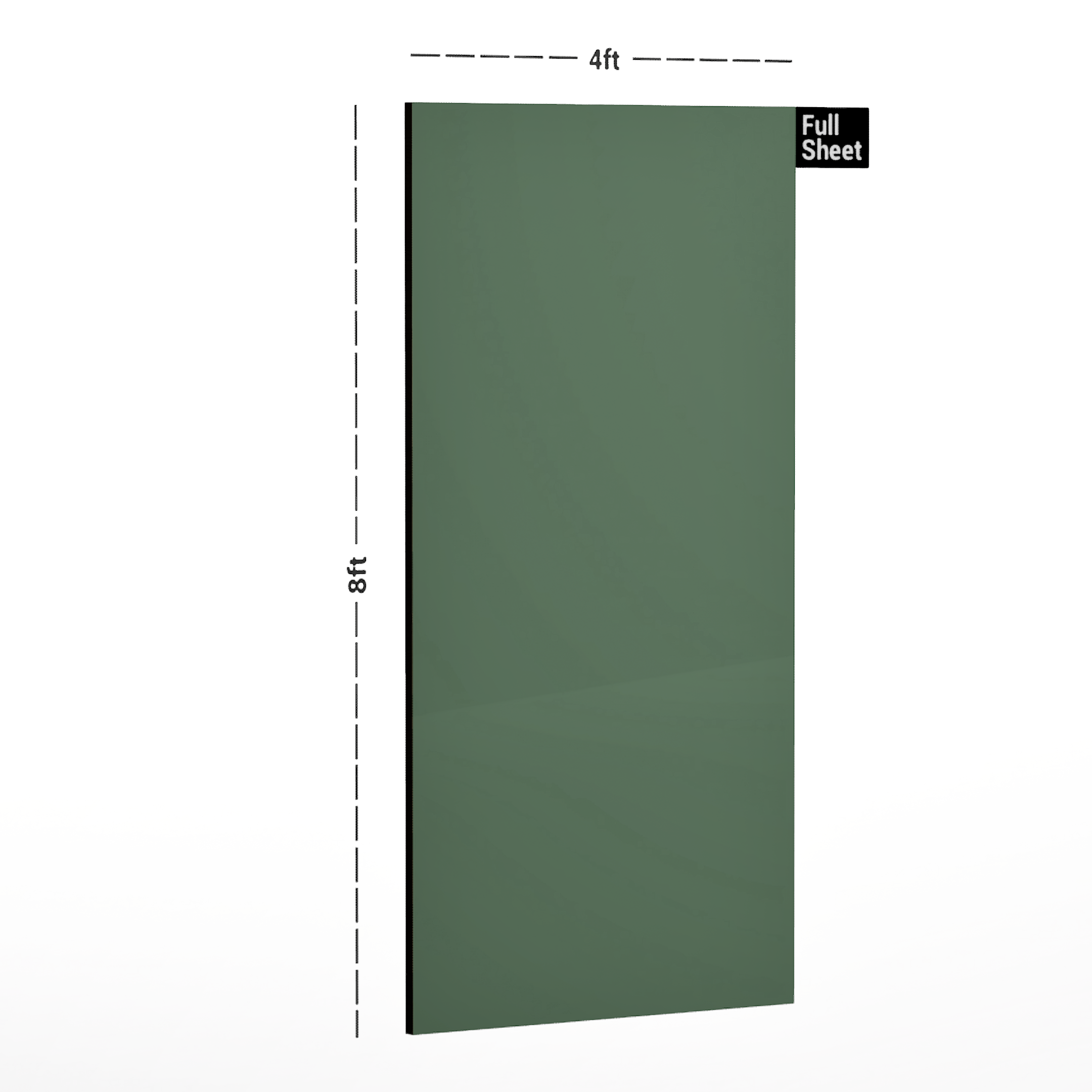 Dimension image of LM 01154 Solids High Gloss Finish 8 ft x 4 ft Acrylic Laminate - 1.5 mm | Matching Edgeband Code - EB 896 in an isometric setup | Material Depot