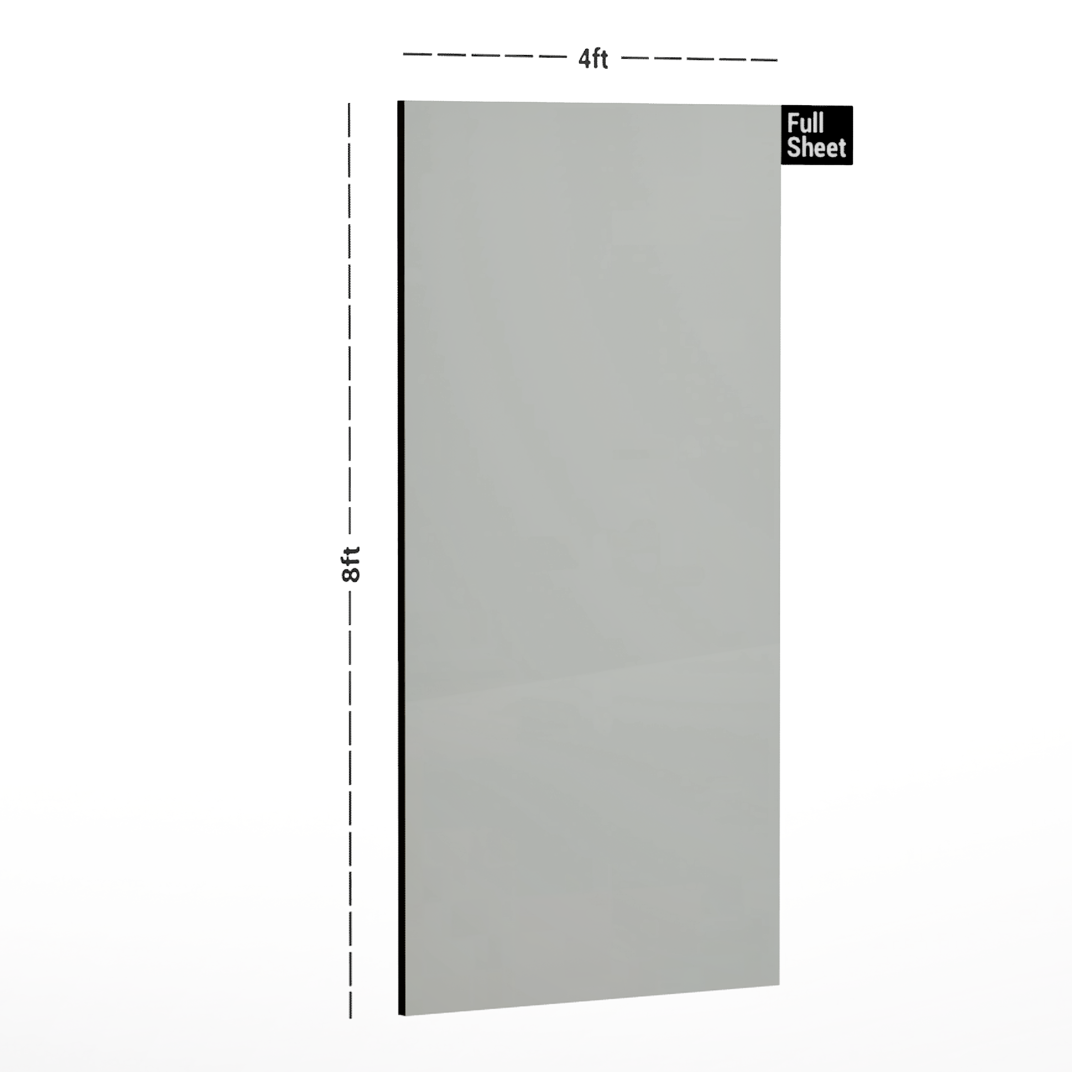 Dimension image of LM 01159 Solids High Gloss Finish 8 ft x 4 ft Acrylic Laminate - 1.5 mm | Matching Edgeband Code - EB 816 in an isometric setup | Material Depot