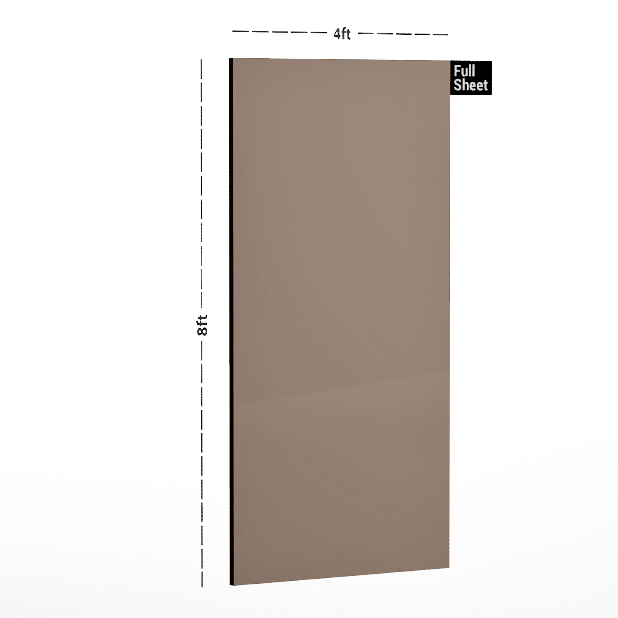 Dimension image of 4142 A 155 Cappuccino 8 ft x 4 ft Texture  Finish  Decorative Laminate  -  1 mm in an isometric setup | Material Depot