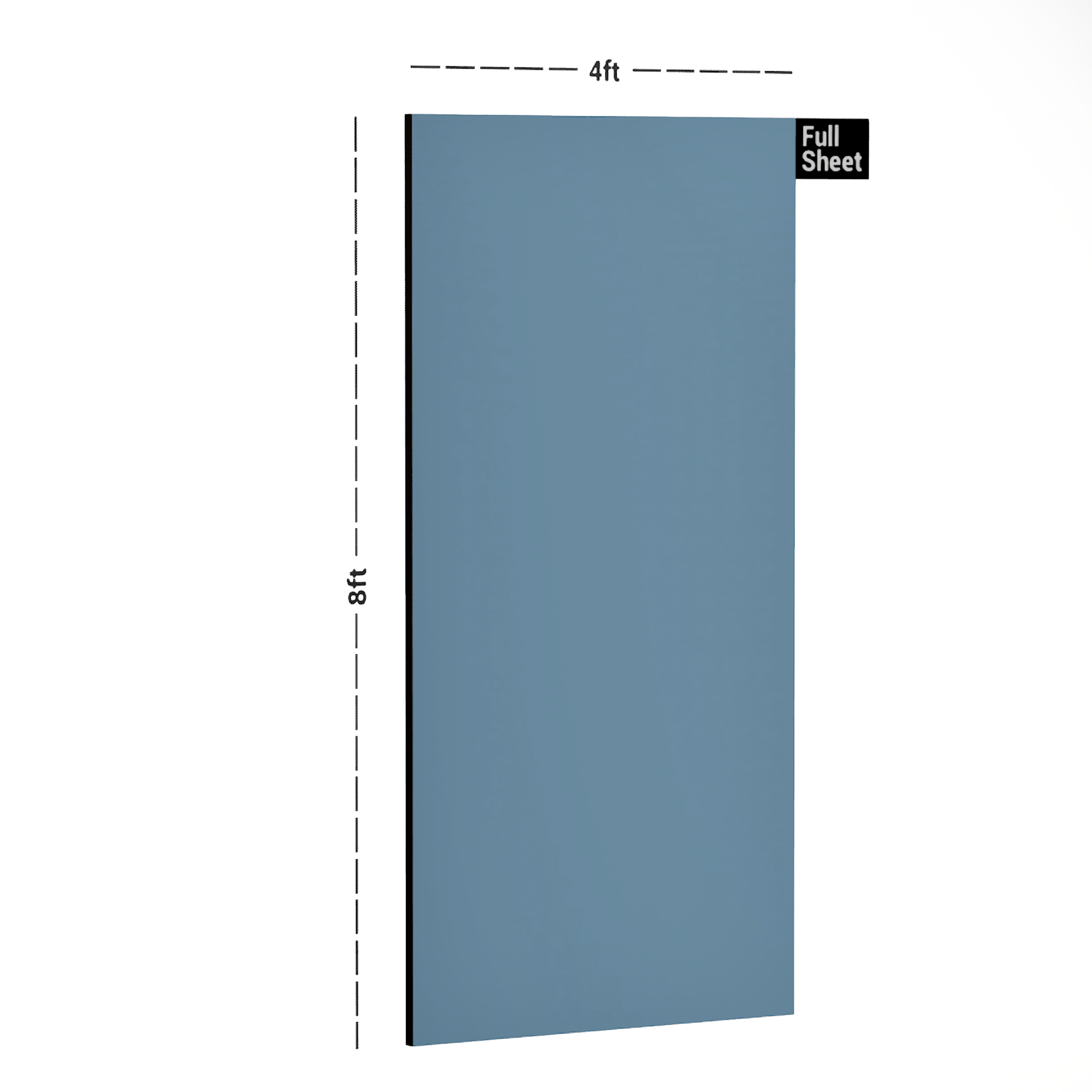 Dimension image of PT 172 8 ft x 4 ft High Gloss Finish 6H Anti Scratch Acrylic Laminate - 1.5 mm | Matching Edgeband Code - EB 172 in an isometric setup | Material Depot