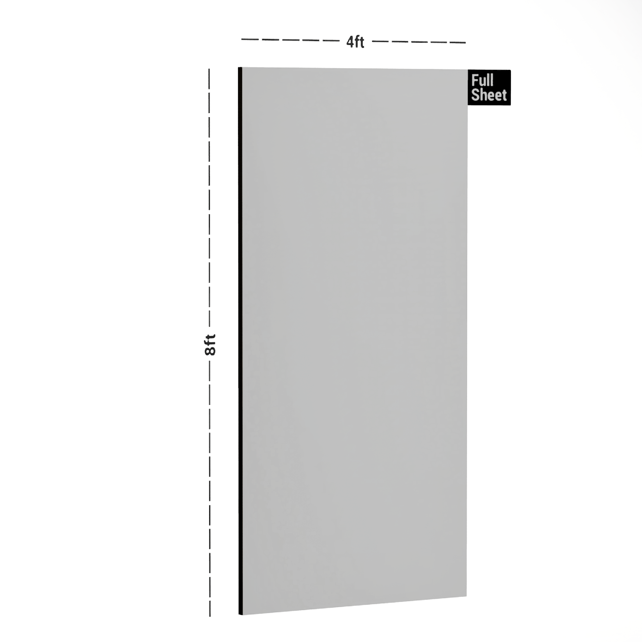 Dimension image of RC 9002 8 ft x 4 ft High Gloss Finish 6H AntiScratch Acrylic Laminate - 1.5 mm in an isometric setup | Material Depot