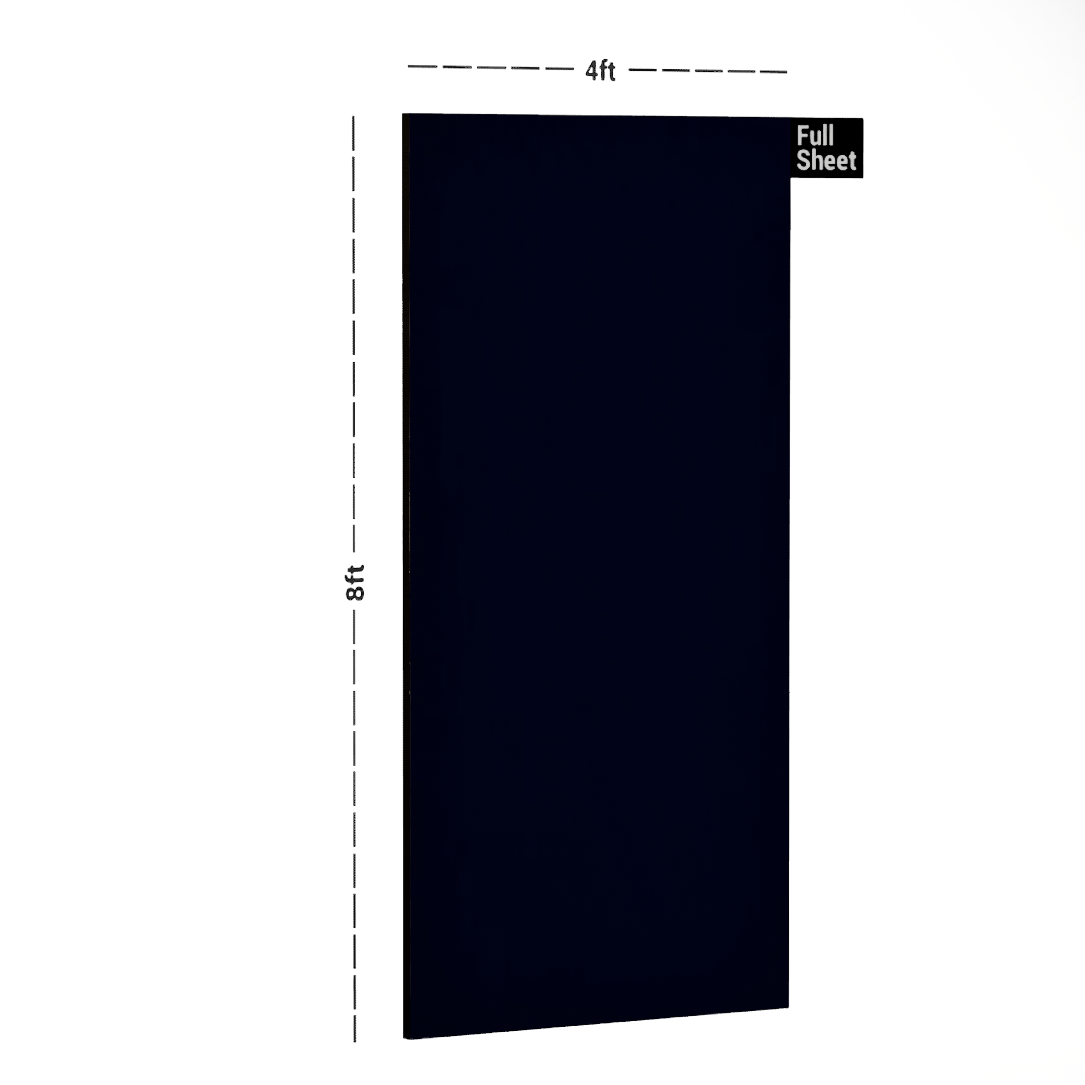 Dimension image of 80248 GL Deep Blue 8 ft x 4 ft Glossy Finish Liner Laminate - 0.8 mm in an isometric setup | Material Depot