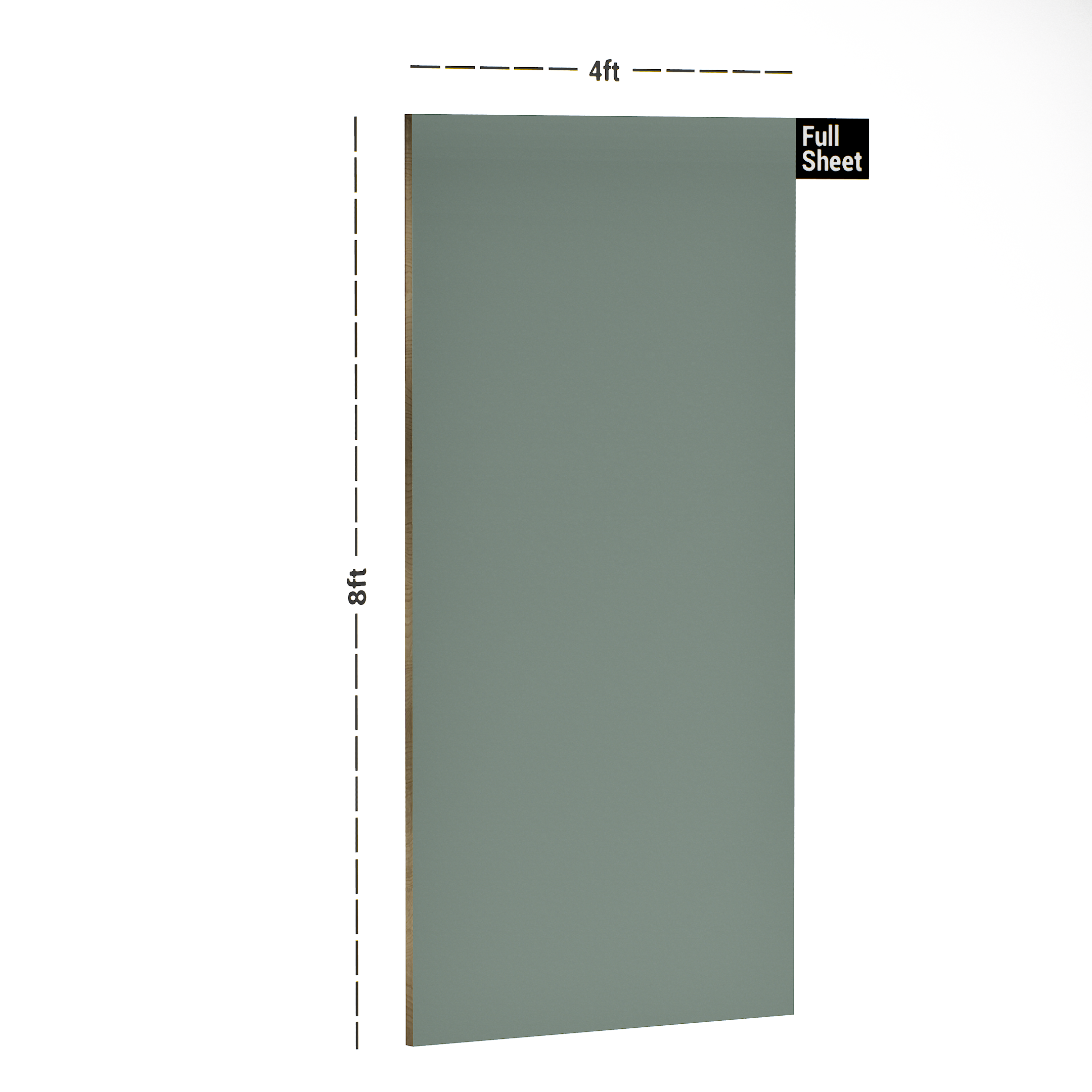 Dimension image of LM 10490 SMT | Sage Green 8 ft x 4 ft Super Matte Finish Decorative Laminate - 1 mm in an isometric setup | Material Depot