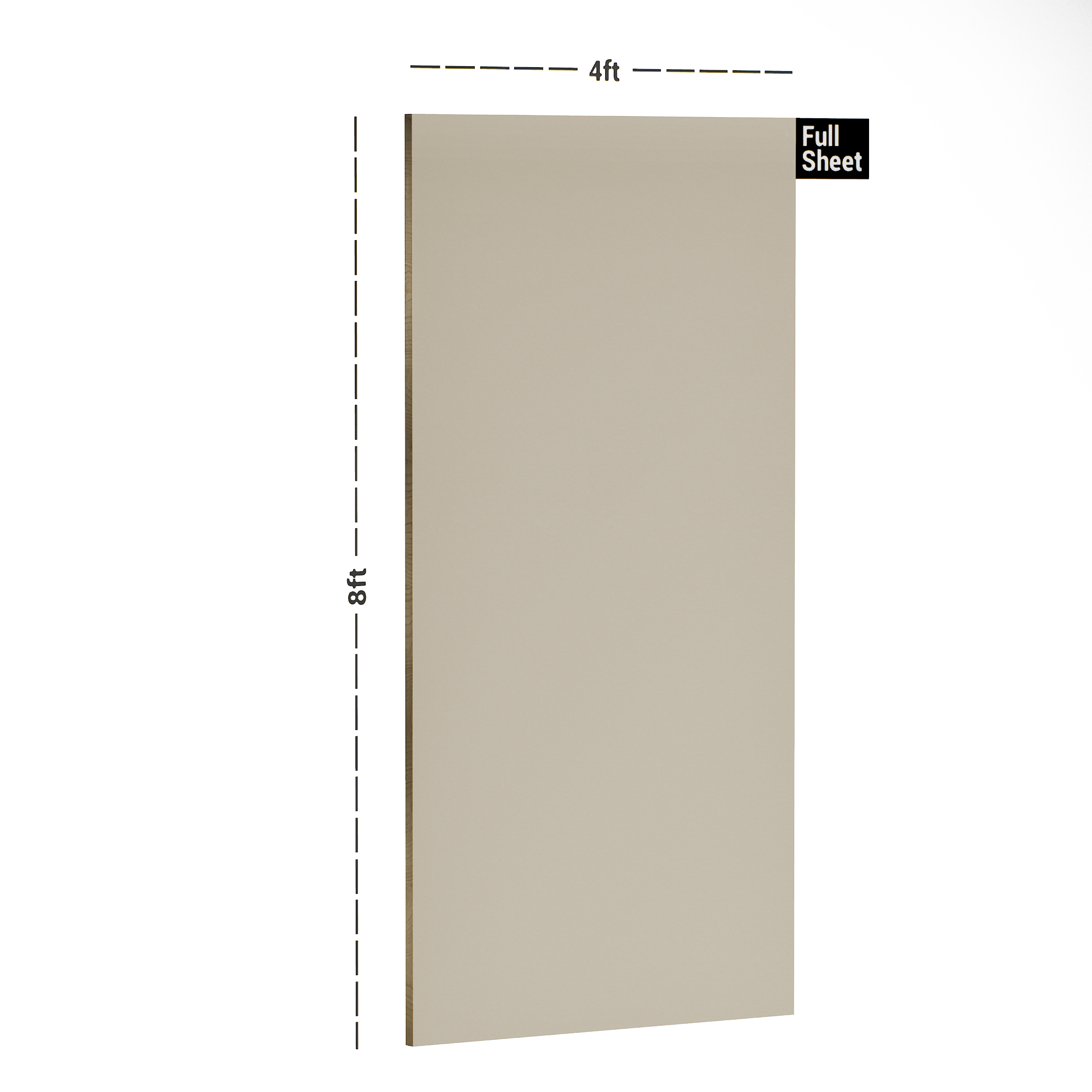 Dimension image of LM 10495 D HGL | Desert Sand 8 ft x 4 ft High Gloss Finish Decorative Laminate - 1 mm in an isometric setup | Material Depot