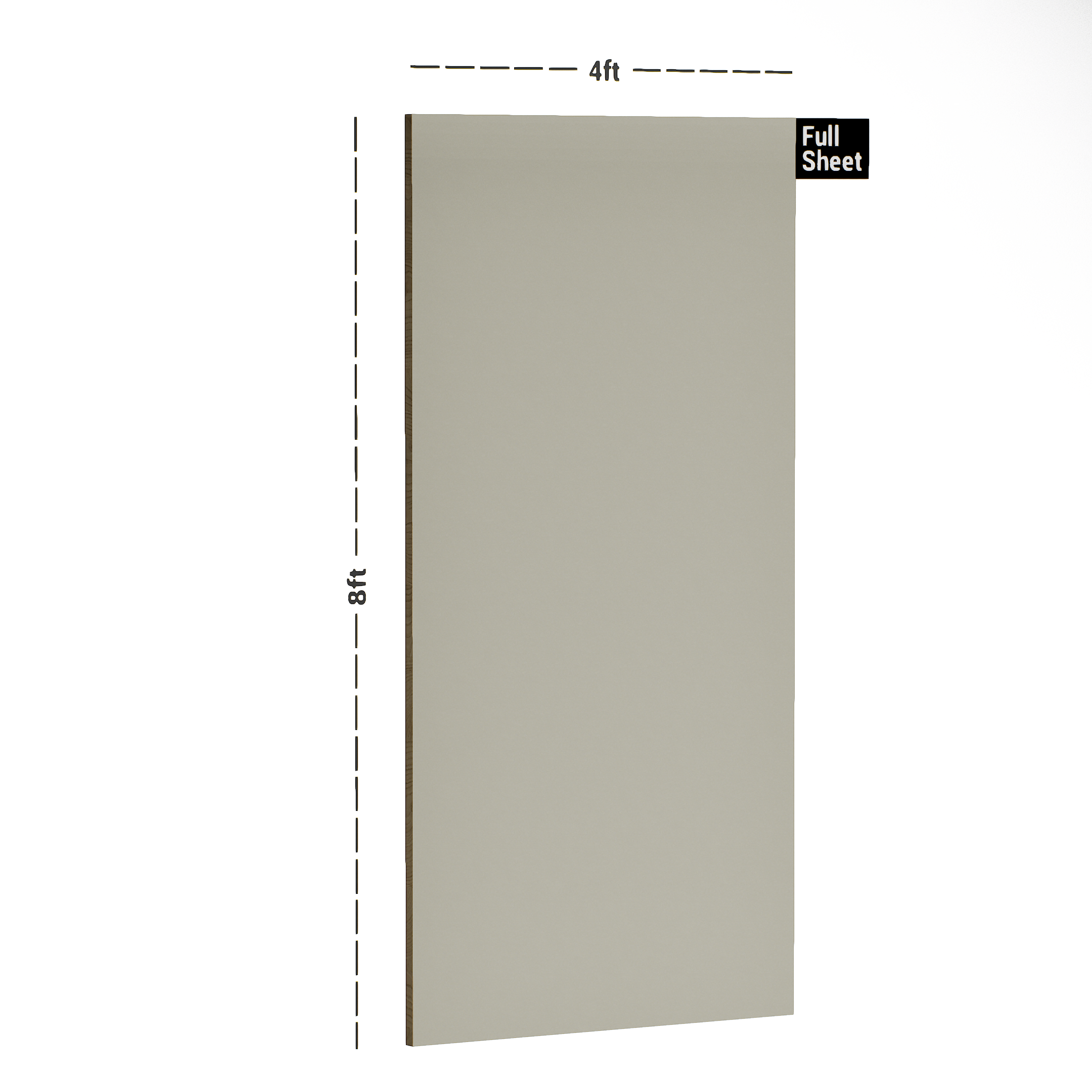 Dimension image of LM 10495 E SMT | Desert Sand 8 ft x 4 ft Super Matte Finish Decorative Laminate - 1 mm in an isometric setup | Material Depot