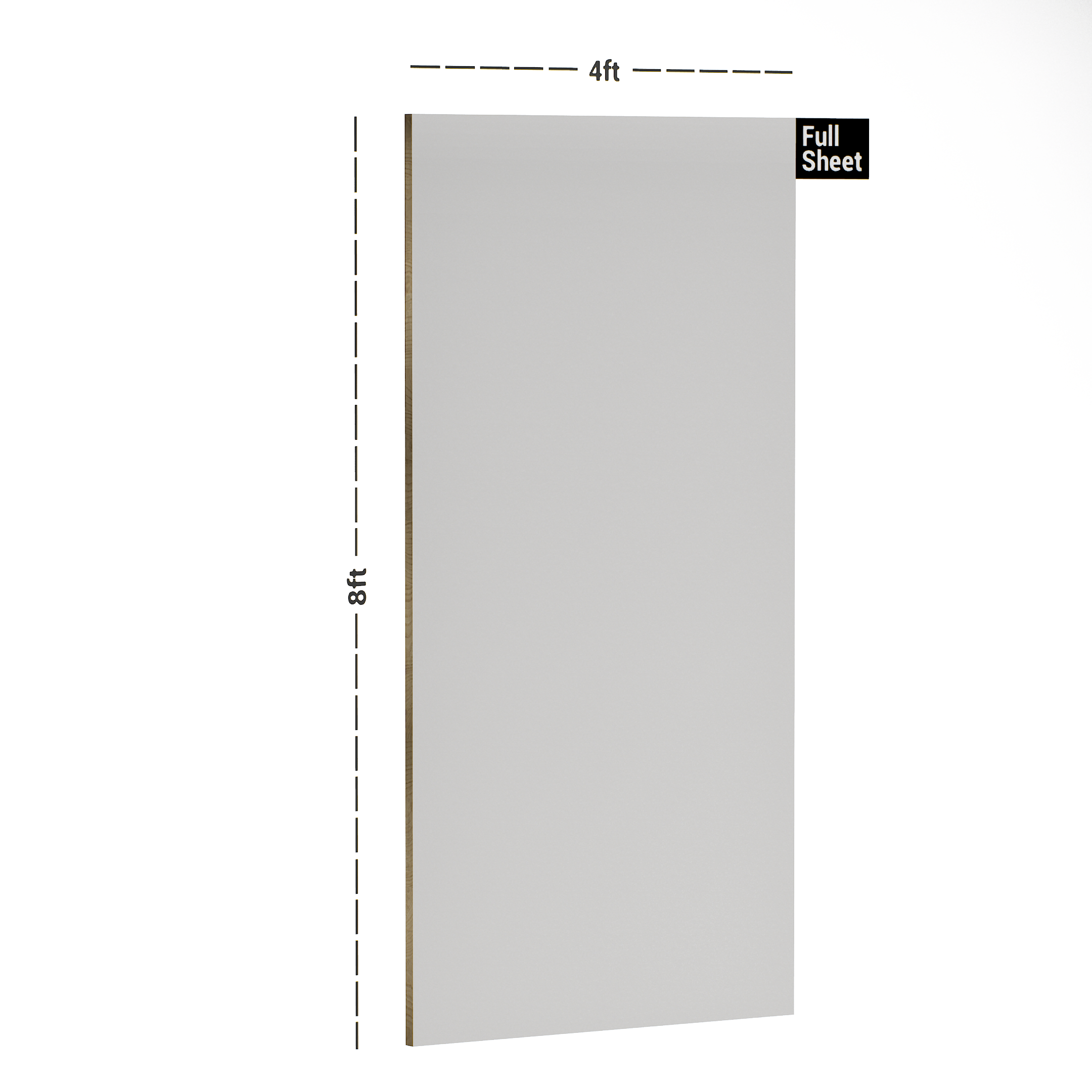 Dimension image of LM 10500 B HGL | Super White 8 ft x 4 ft High Gloss Finish Decorative Laminate - 1 mm in an isometric setup | Material Depot