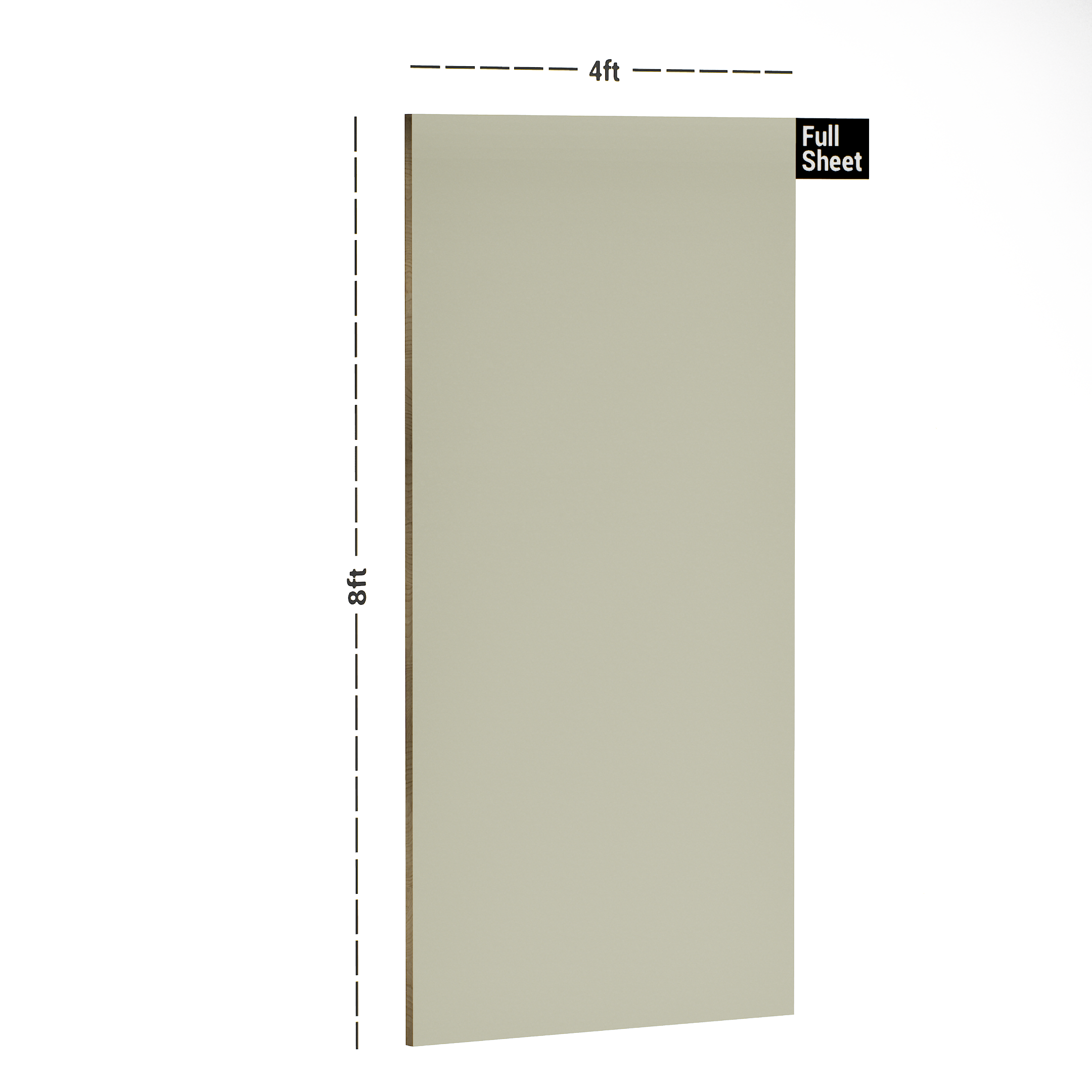 Dimension image of LM 10501 C SMT | Almond Beige 8 ft x 4 ft Super Matte Finish Decorative Laminate - 1 mm in an isometric setup | Material Depot