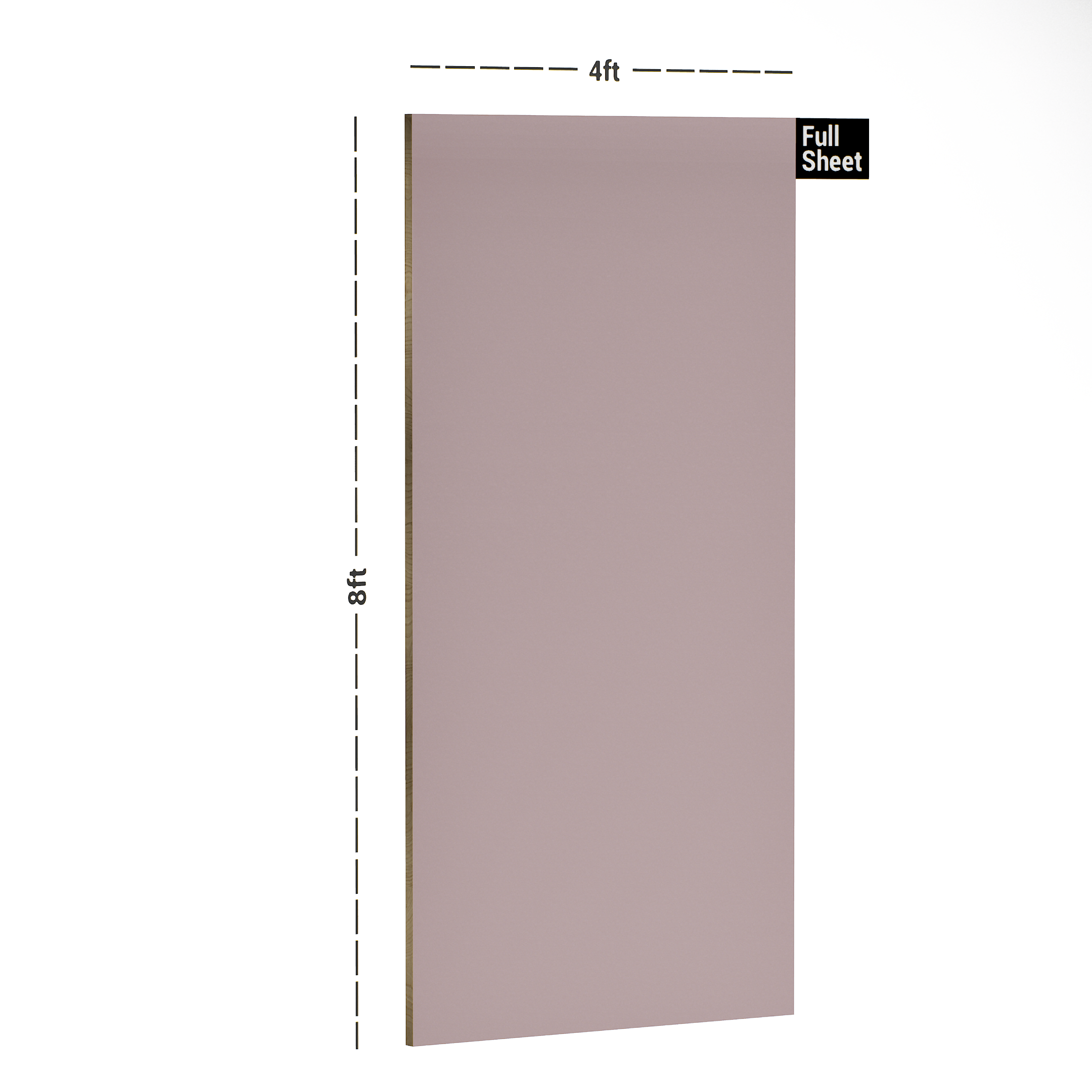 Dimension image of LM 10517 SMT | Nude Pink 8 ft x 4 ft Super Matte Finish Decorative Laminate - 1 mm in an isometric setup | Material Depot