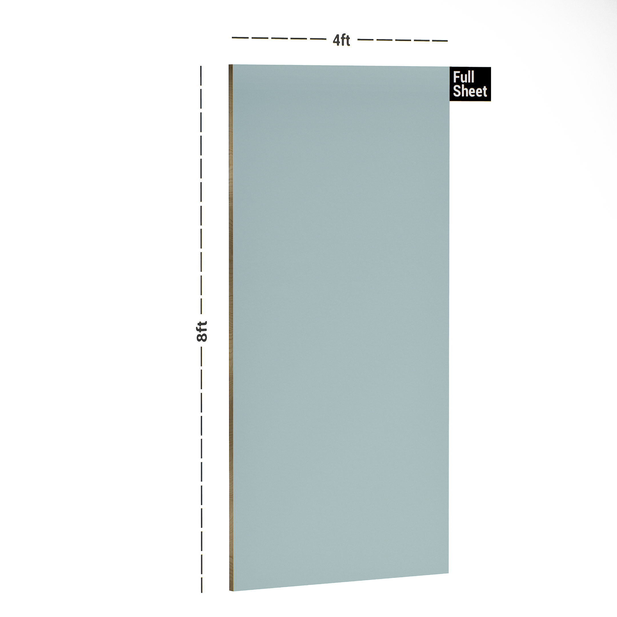 Dimension image of LM 10524 C SMT | Dolphin Grey 8 ft x 4 ft Super Matte Finish Decorative Laminate - 1 mm in an isometric setup | Material Depot