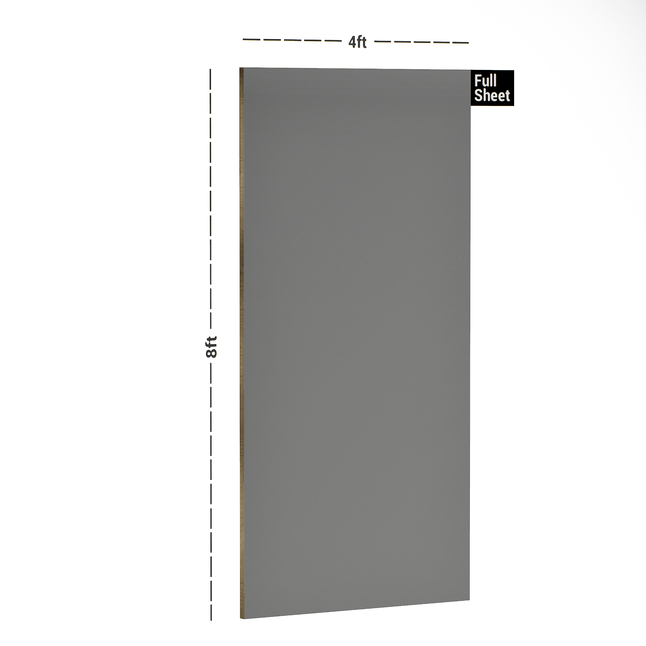 Dimension image of 4122 SF Dove Grey 8 ft x 4 ft Suede Finish Decorative Laminate - 1 mm in an isometric setup | Material Depot