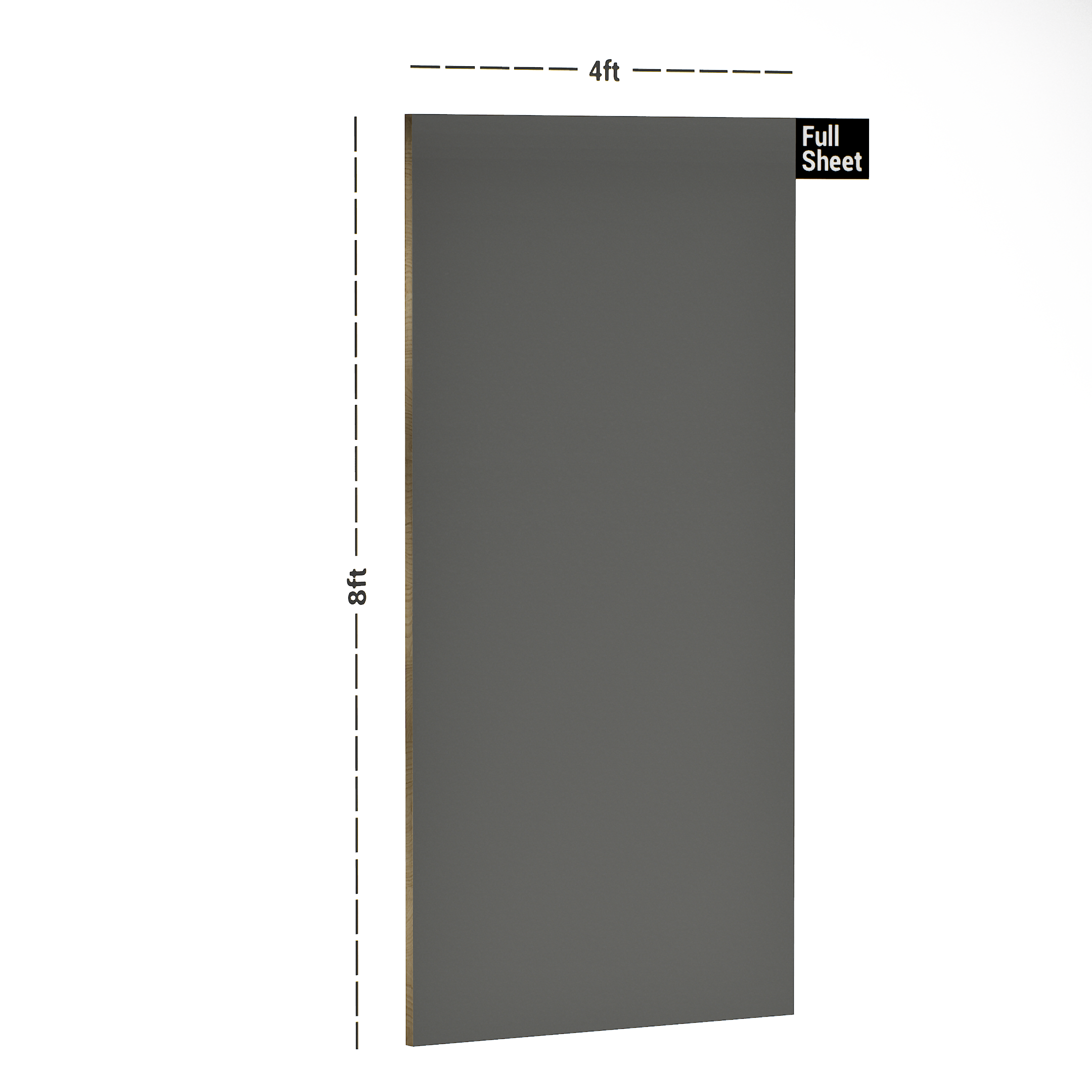 Dimension image of 4154 SF Pebble Grey 8 ft x 4 ft Suede Finish Decorative Laminate - 1 mm in an isometric setup | Material Depot