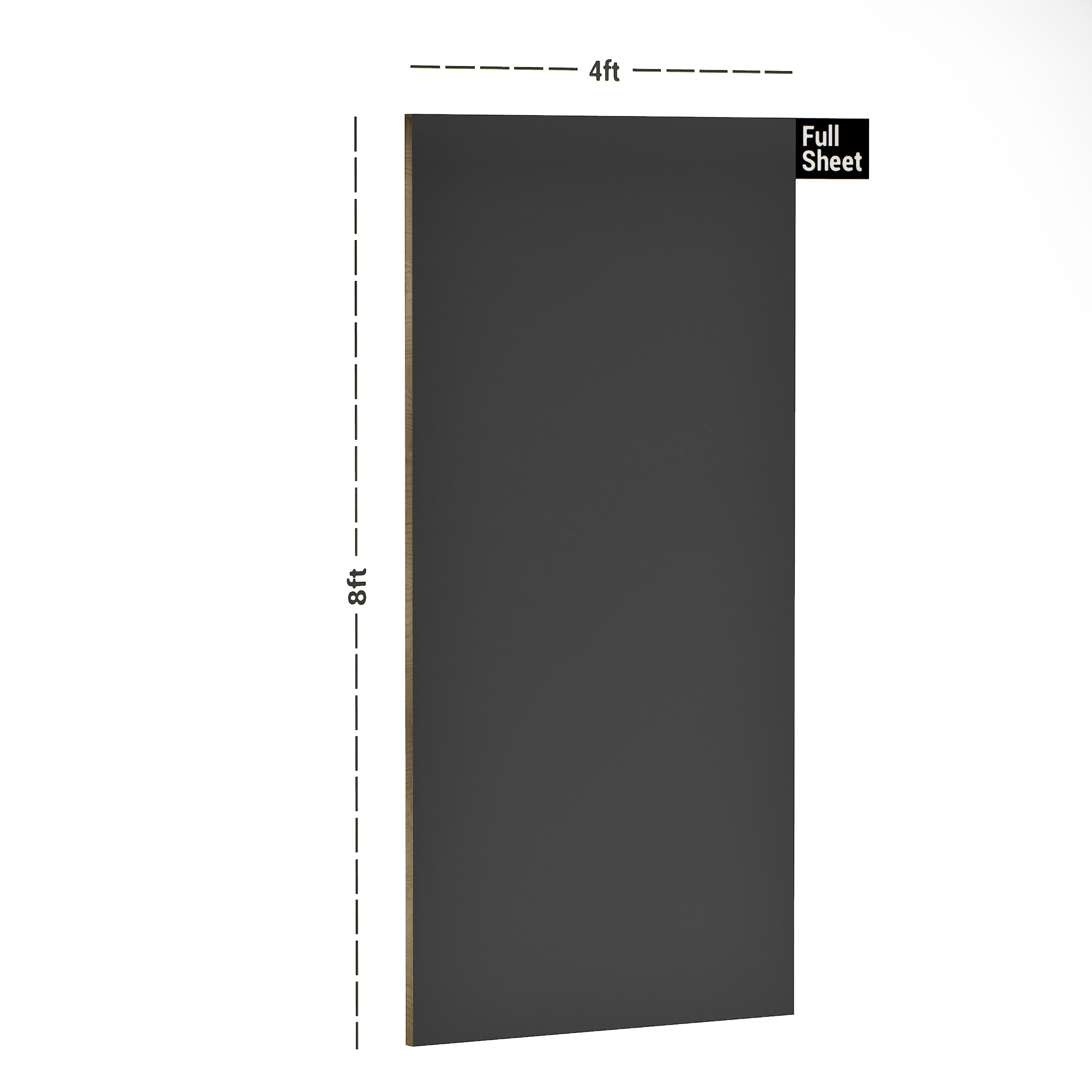 Dimension image of 4137 SF Slate Grey 8 ft x 4 ft Suede Finish Decorative Laminate - 1 mm in an isometric setup | Material Depot