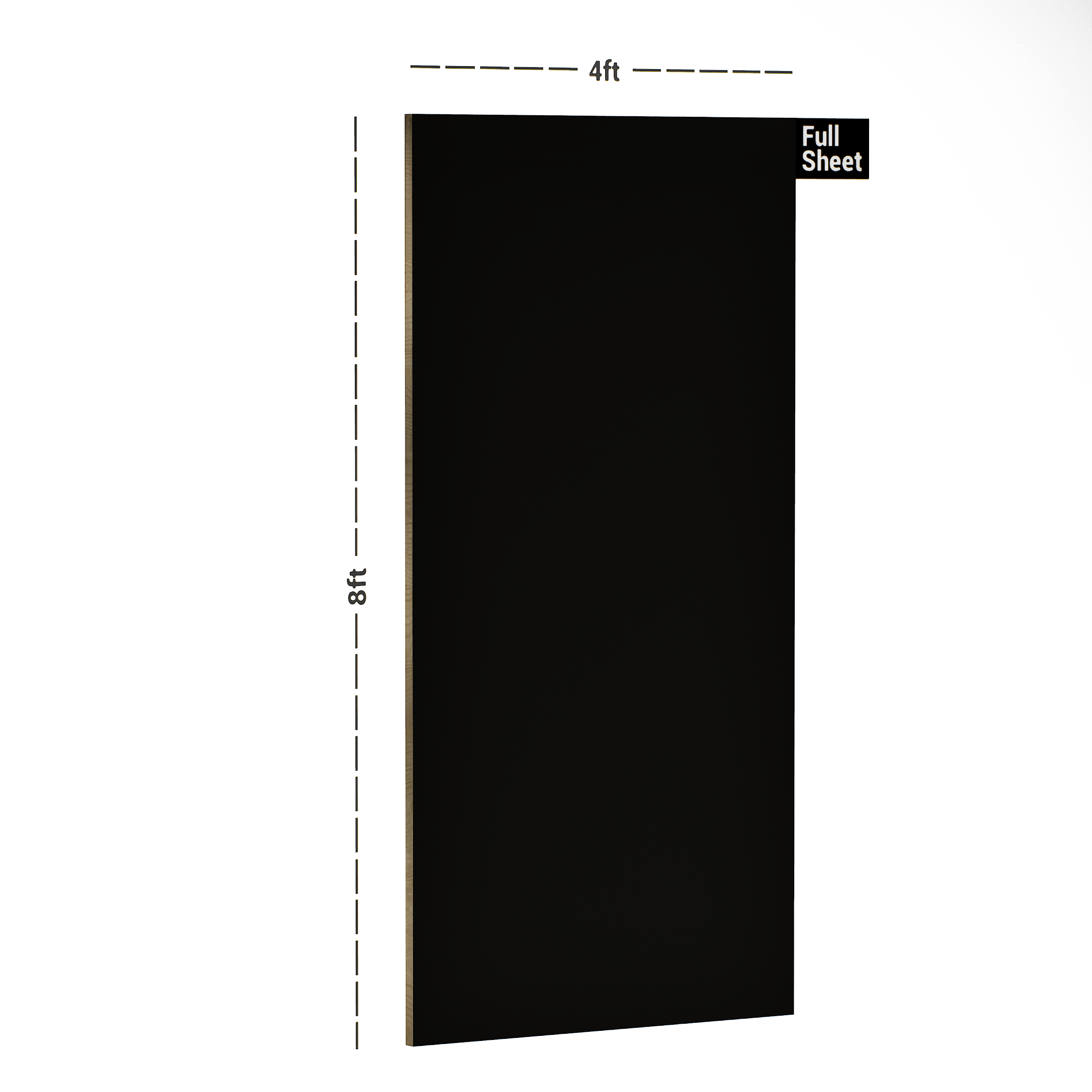 Dimension image of 4051 SF Black 8 ft x 4 ft Suede Finish Decorative Laminate - 1 mm in an isometric setup | Material Depot