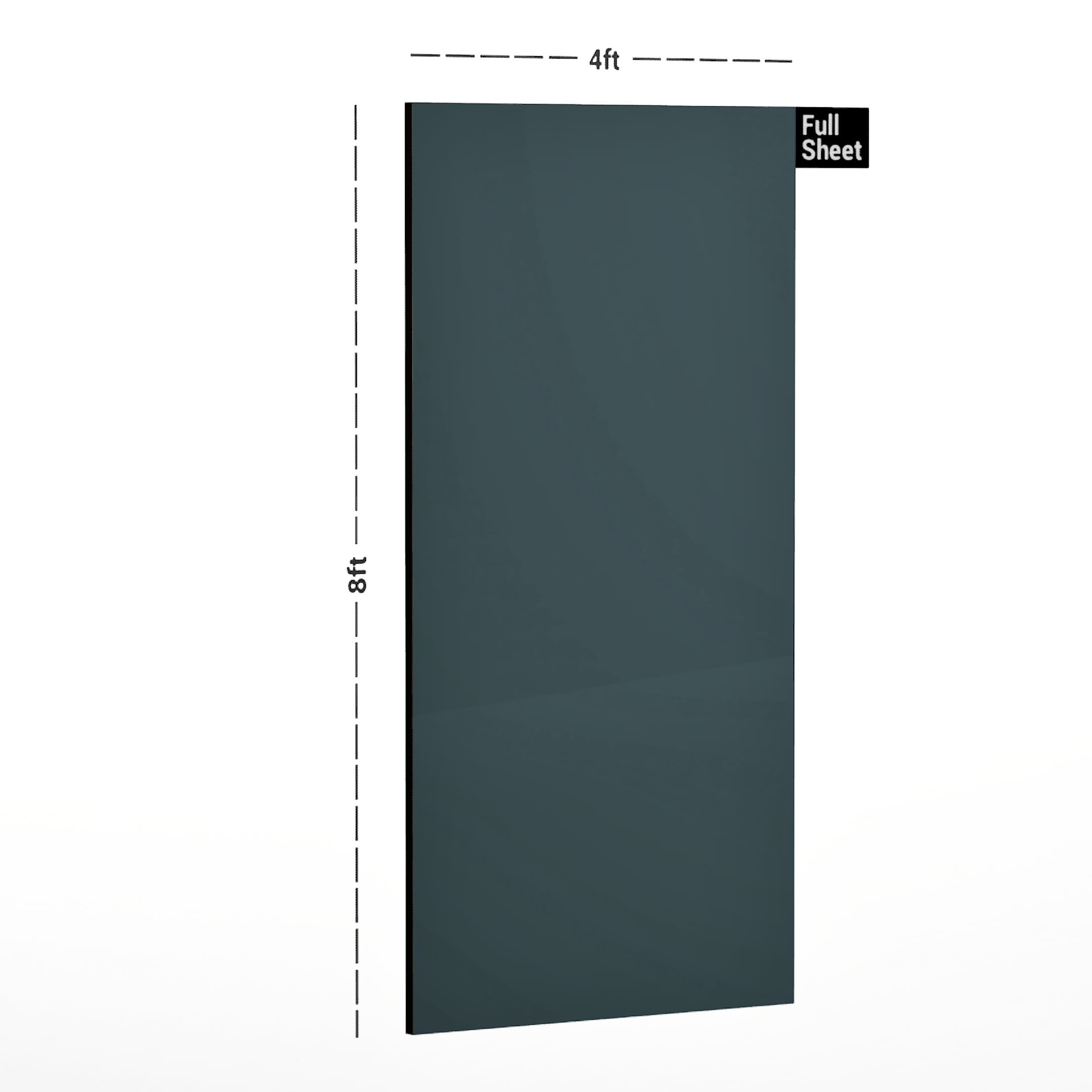 Dimension image of DM 228 Pewter Green 8 ft x 4 ft Dry Matt Finish Colorado Series Decorative Laminate - 1 mm in an isometric setup | Material Depot