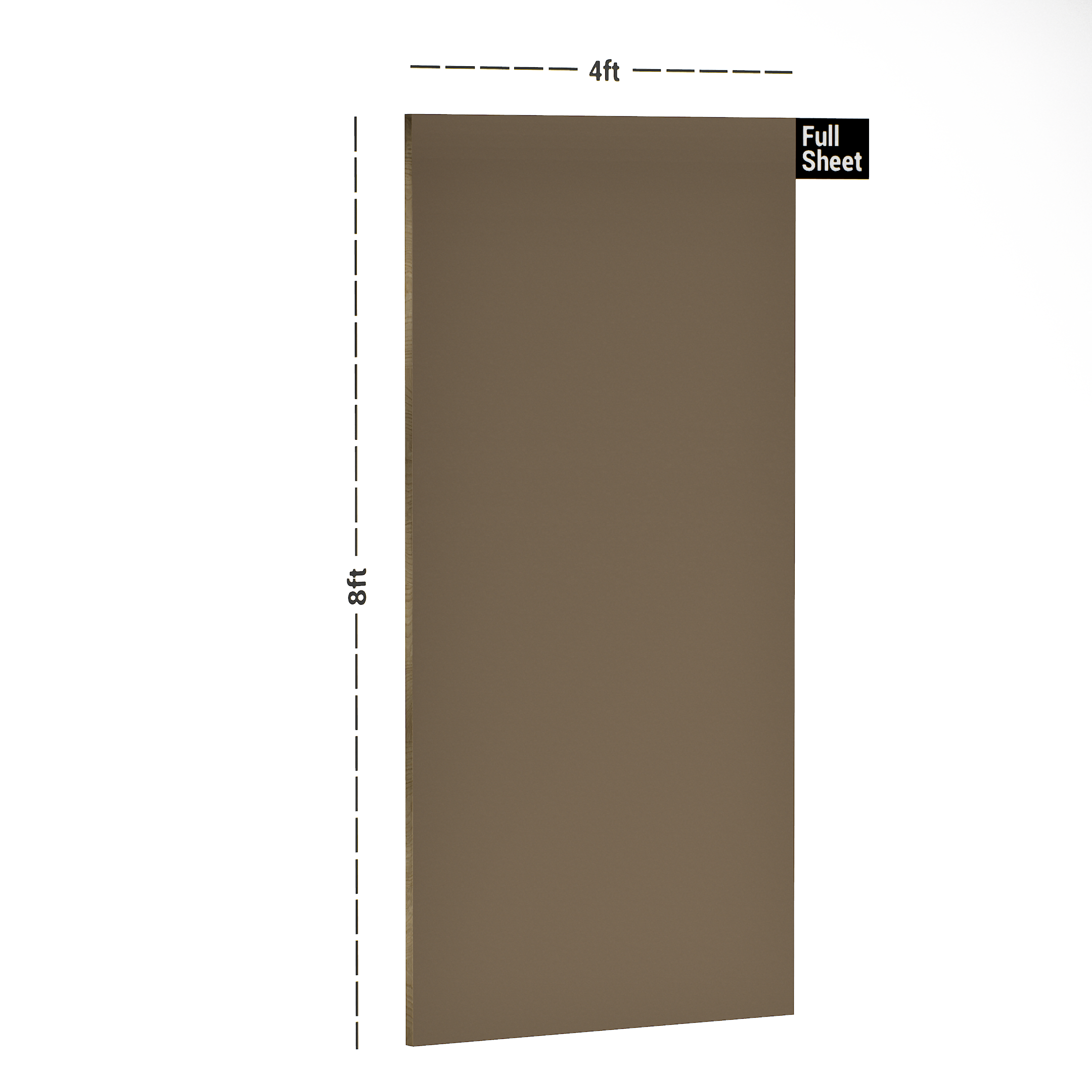 Dimension image of SMT 214 Mushroom 8 ft x 4 ft Silky Matt Finish Colorado Series Decorative Laminate - 1 mm in an isometric setup | Material Depot