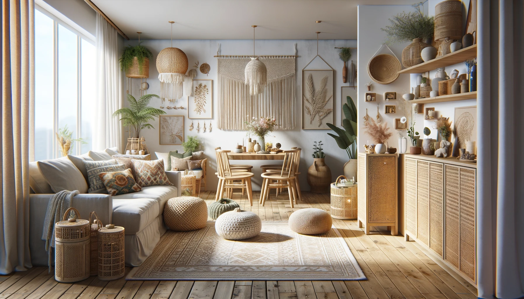 Light-Filled Living Room with Bohemian Textures and Plant Life | Material Depot