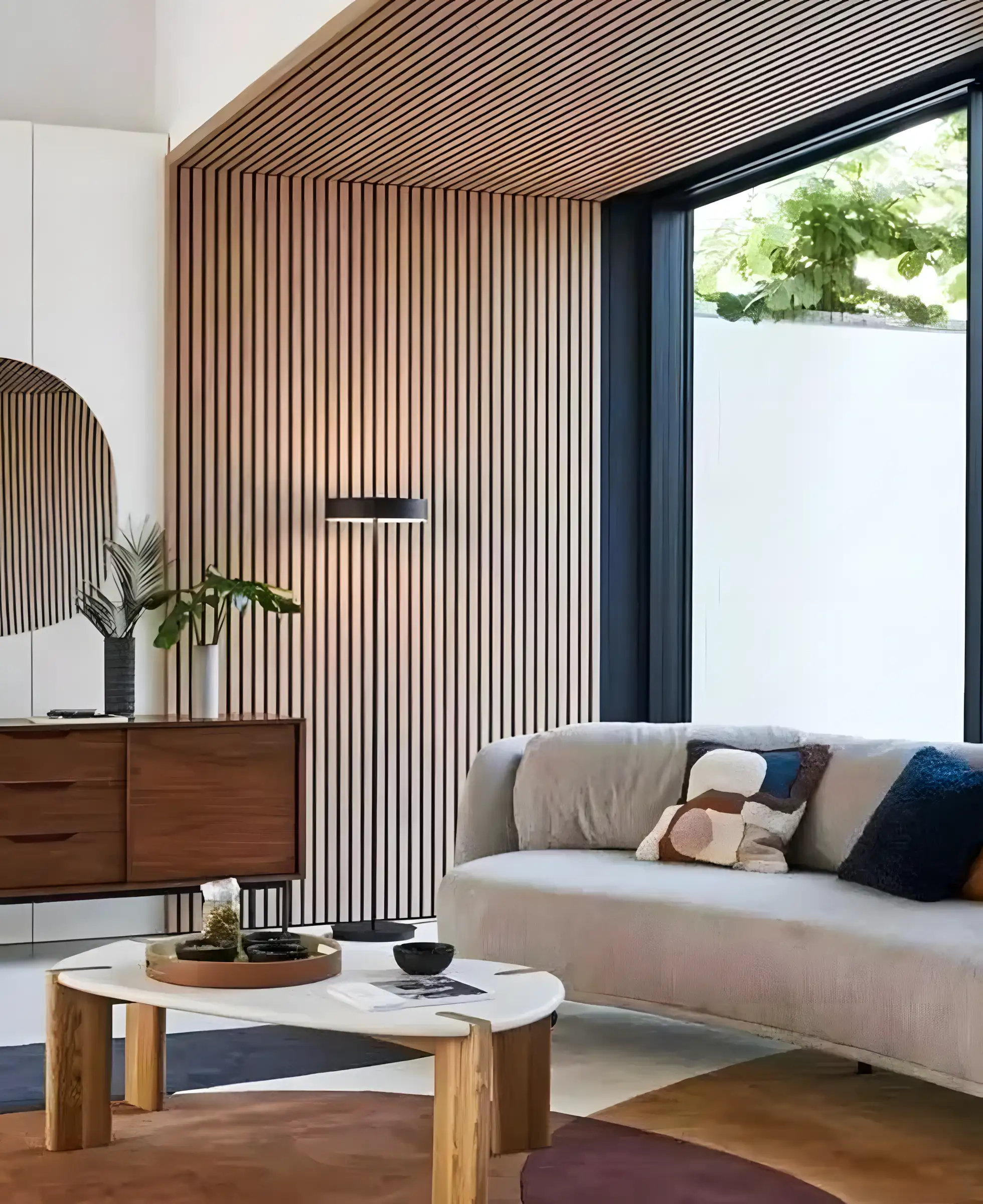 Living Room Interiors With Fluted Wooden Panels | Material Depot