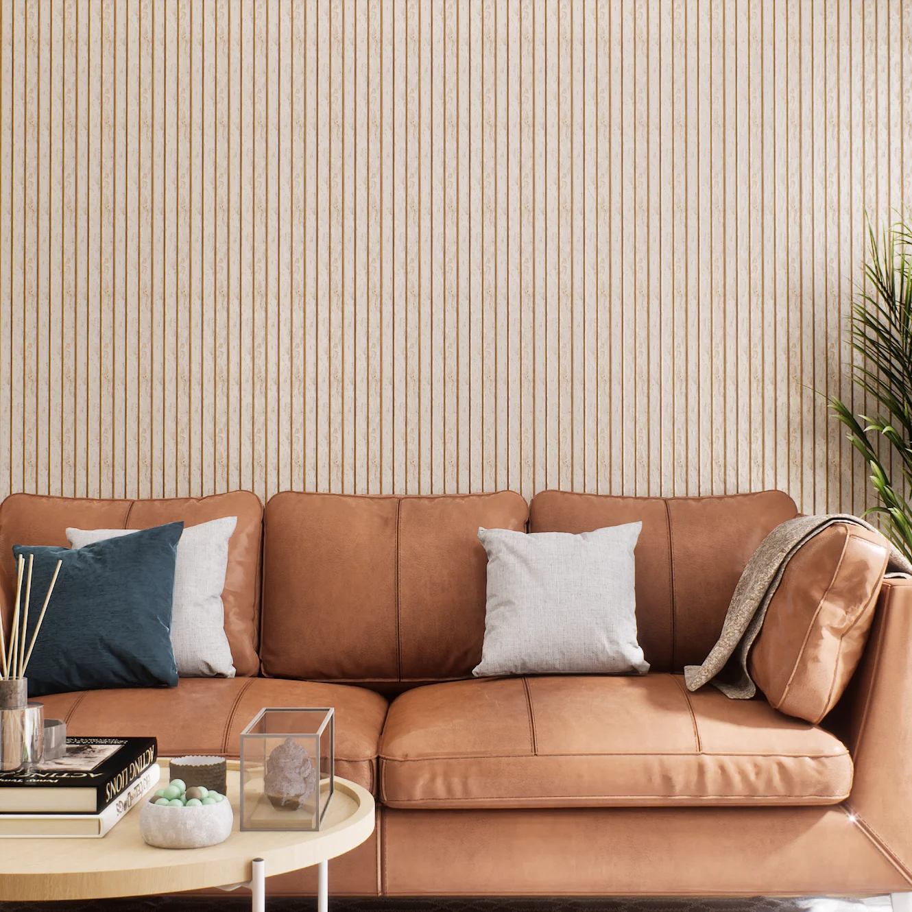 Living Room with Vertical Wood Paneling | Material Depot