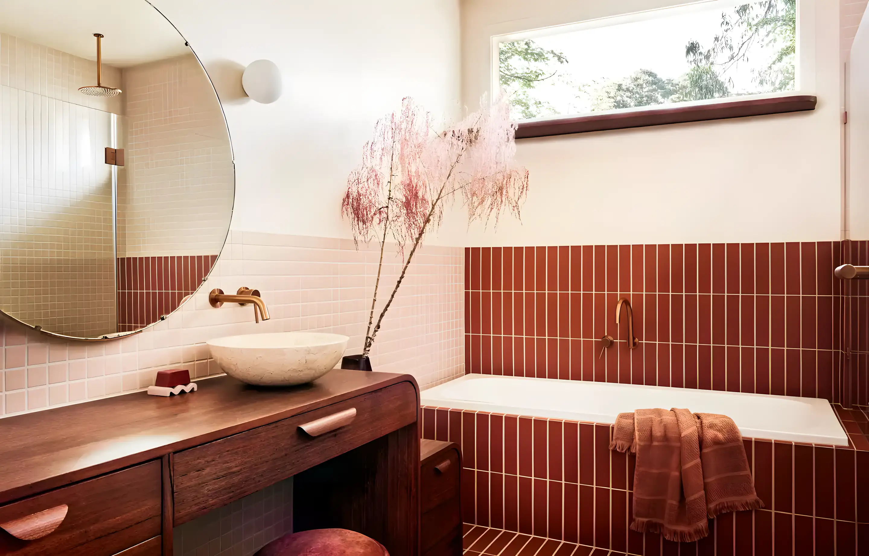 Luxurious Bathroom With Bathtub And Tiled Wall | Material Depot