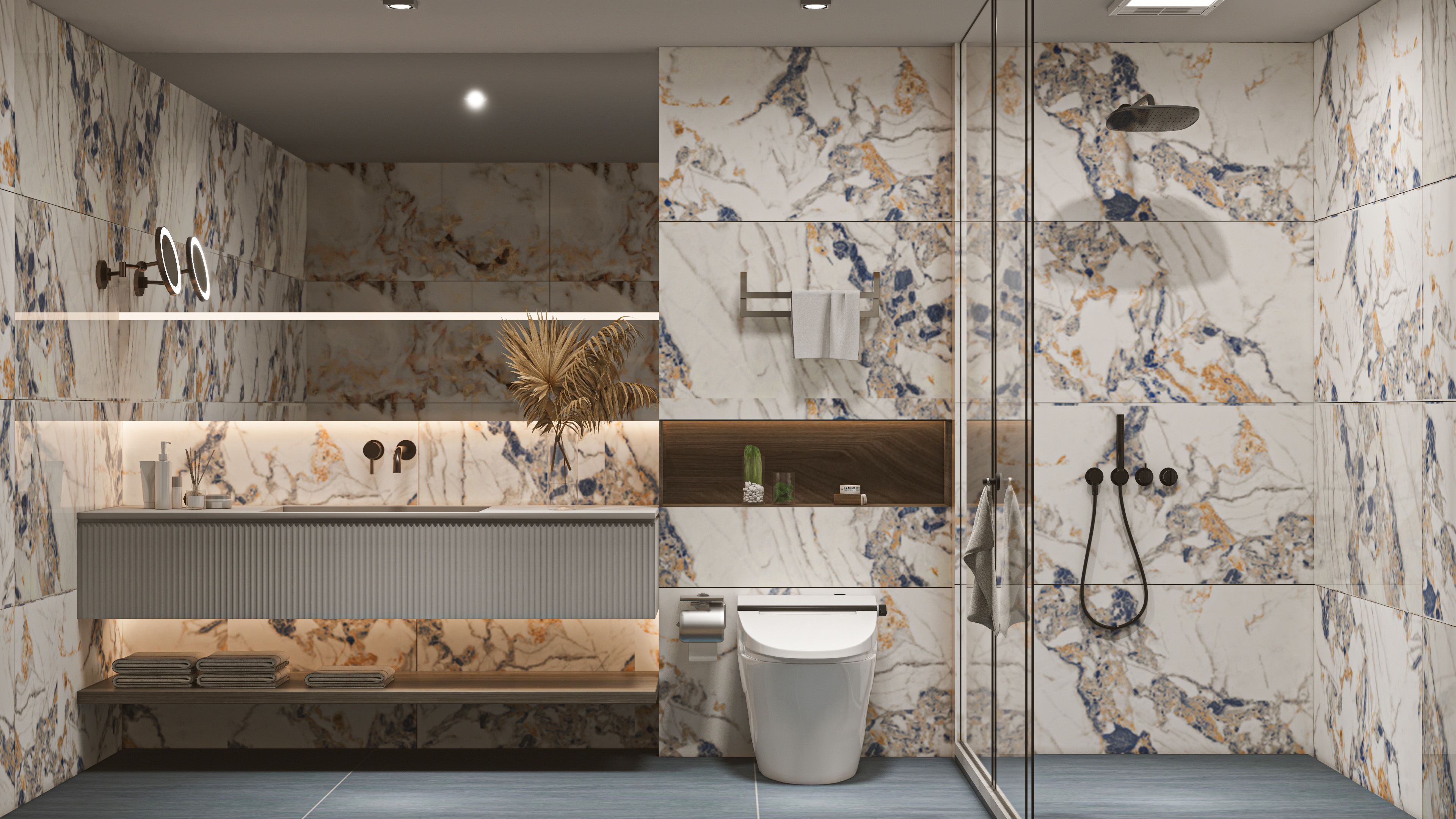 Luxurious Bathroom with Bold Marble Patterns | Material Depot