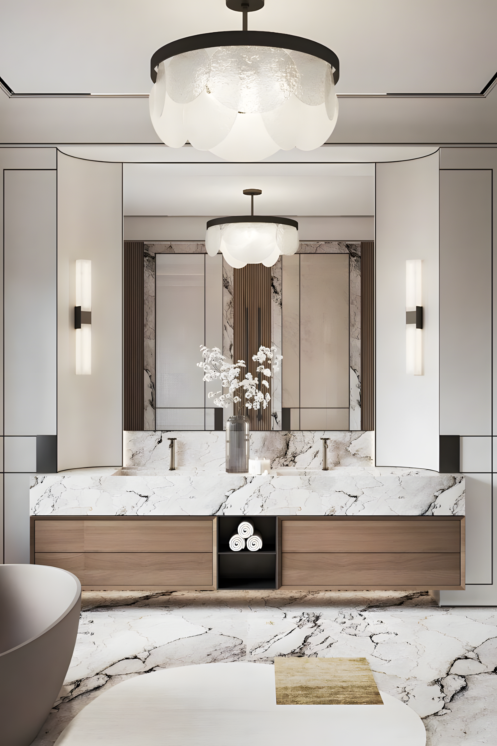 Luxurious Bathroom with Double Vanity and Marble Countertops | Material Depot