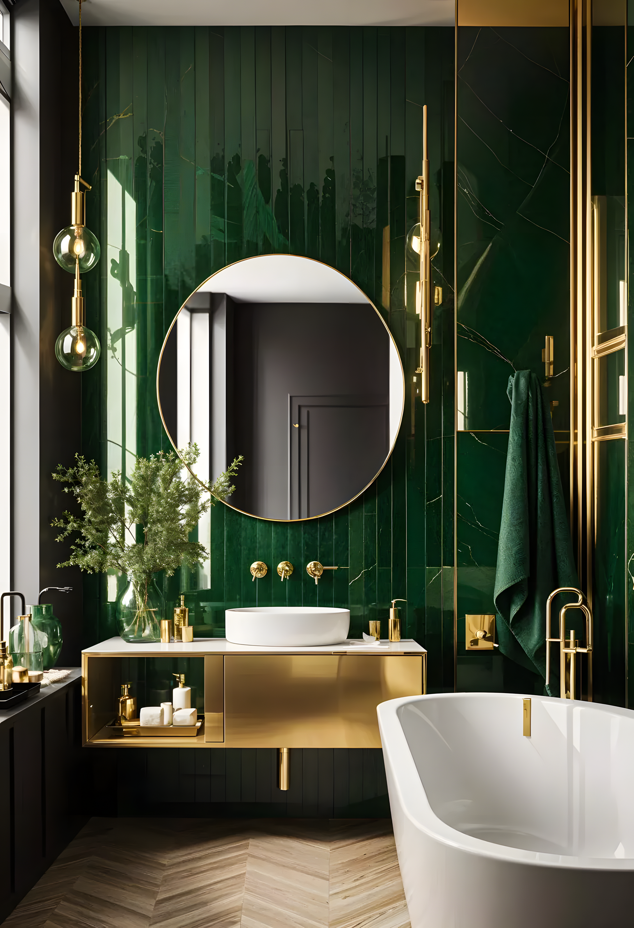 Luxurious Bathroom with Emerald Green Tiles | Material Depot