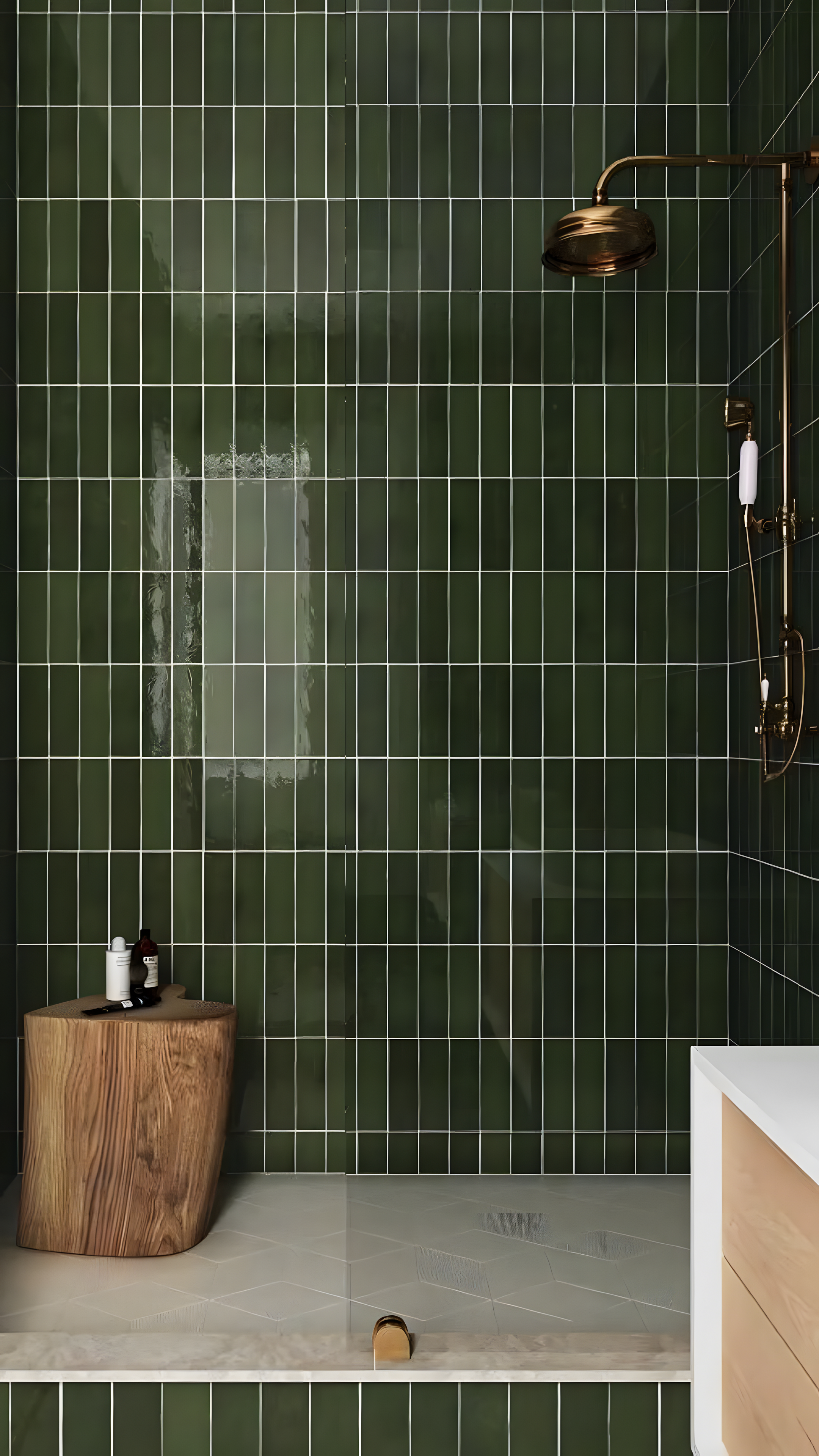 Luxurious Bathroom with Green Subway Tiles | Material Depot