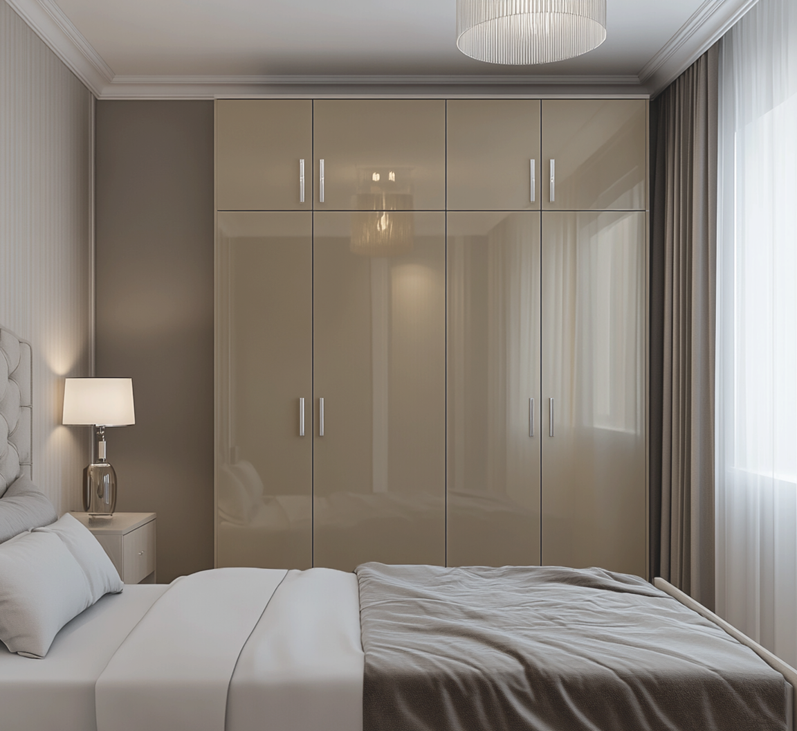 Luxurious High-Gloss Wardrobe in a Cozy Bedroom | Material Depot