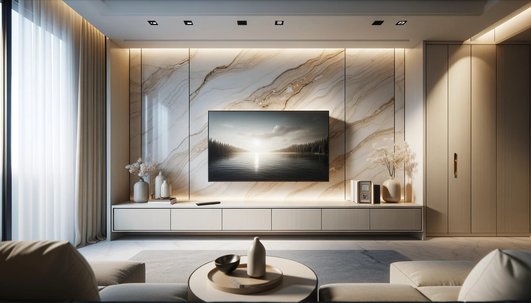 Luxurious Living Room Blends Natural Marble with Modern Aesthetics | Material Depot