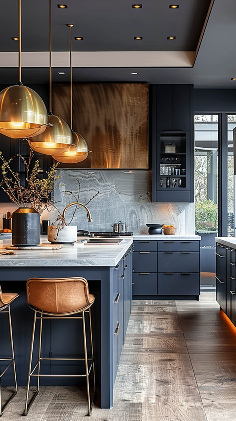 Luxurious Marble And Matte Blue Kitchen | Material Depot