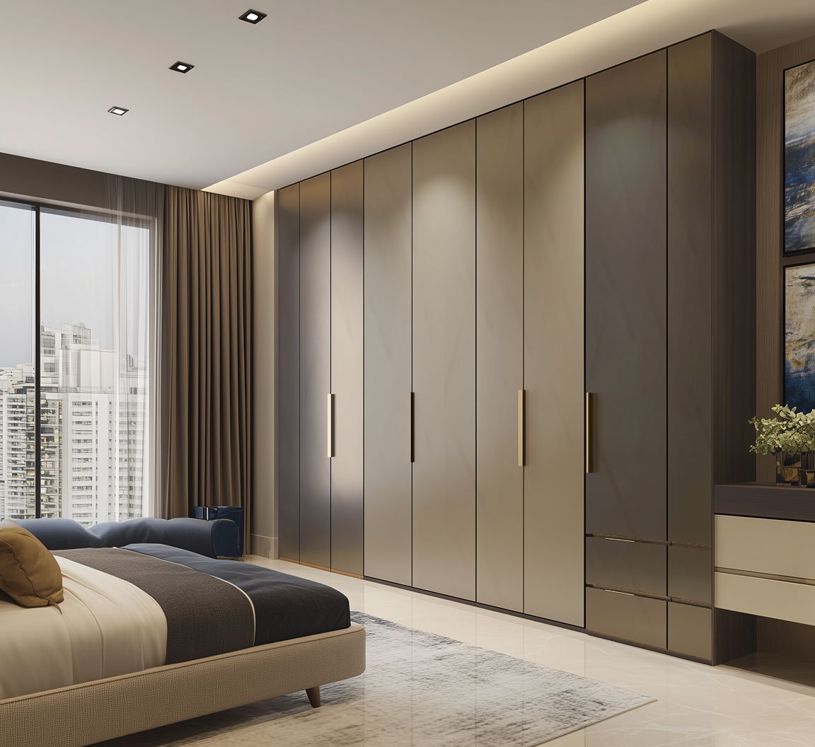 Luxurious Wardrobe with Gold Handles for a Contemporary Bedroom | Material Depot