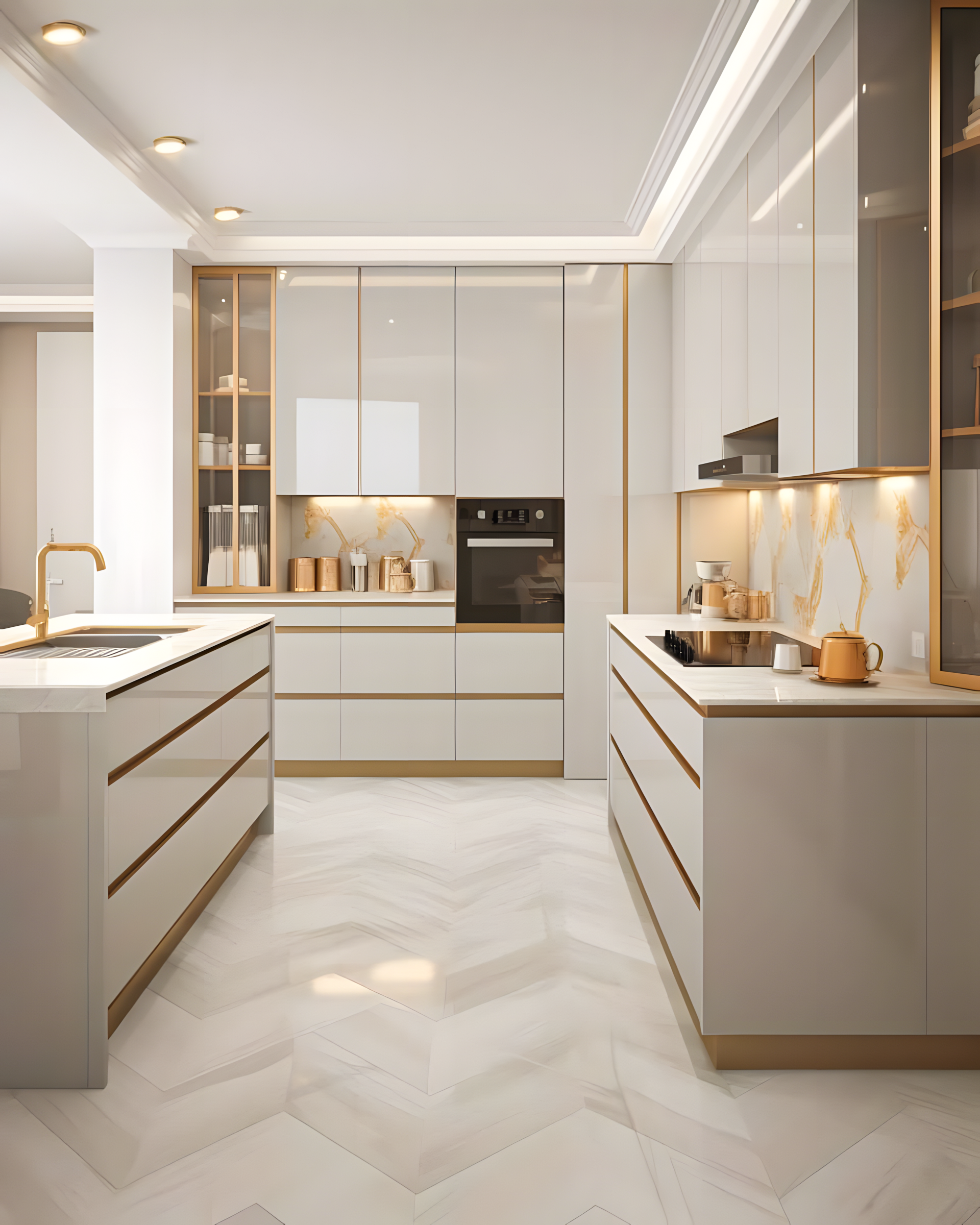 Luxurious White And Gold Kitchen | Material Depot