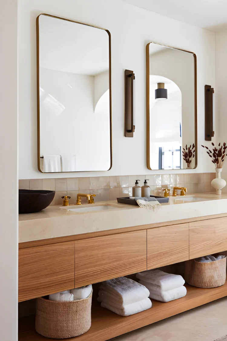 Luxury Bathroom With Wooden Vanity And Marble Countertop | Material Depot