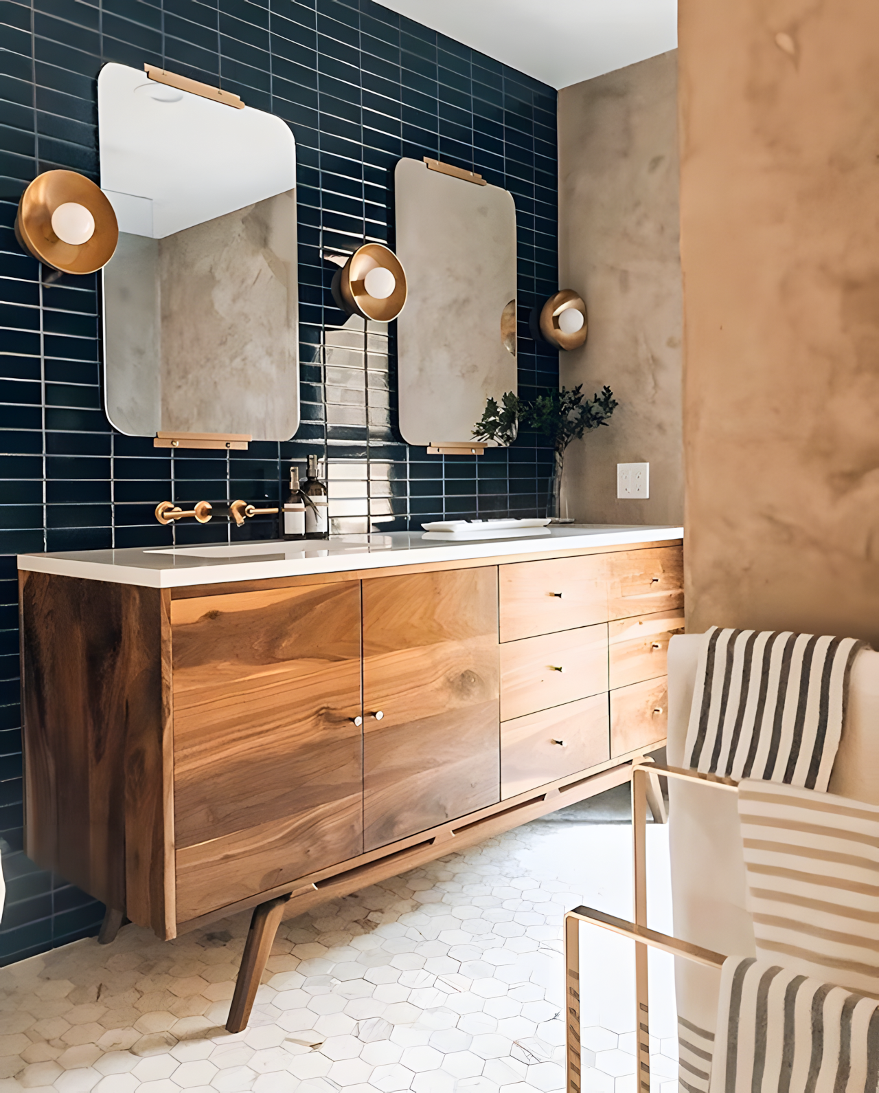 Mid-Century Modern Bathroom with Blue Tiles | Material Depot