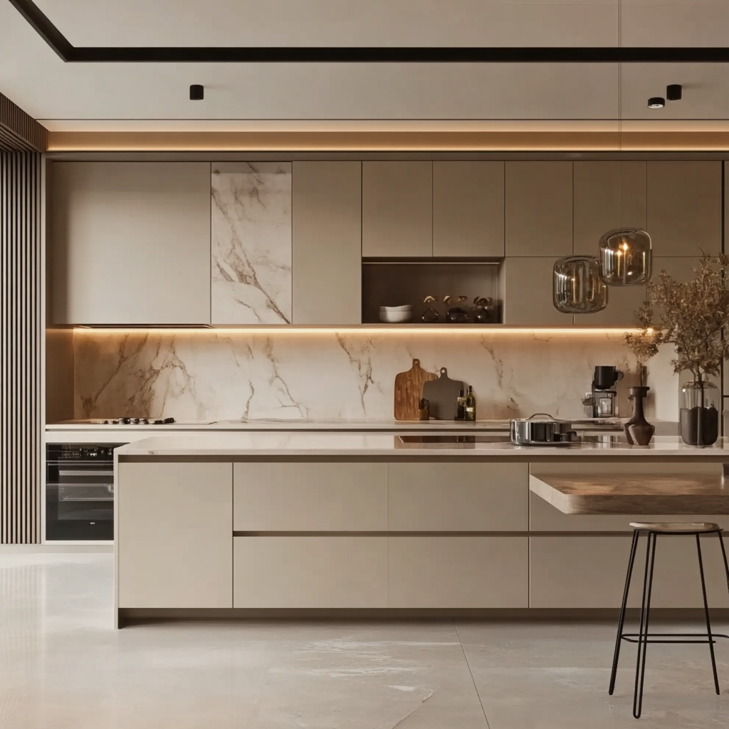 Minimalist and Functional Kitchen Design Featuring Modern Appliances and Subtle Wood Accents | Material Depot