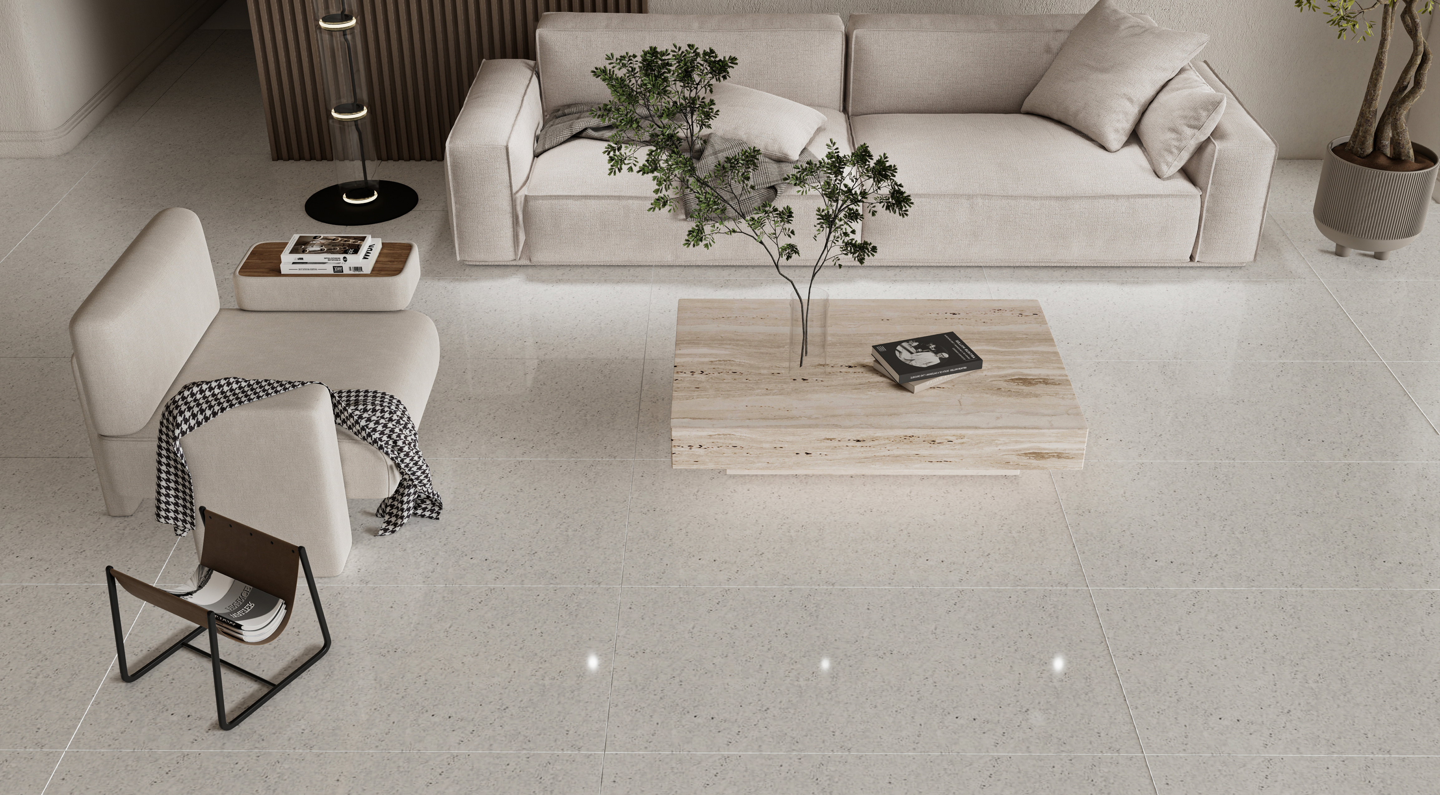 Minimalist Living Room with Sleek Terrazzo Flooring | Material Depot