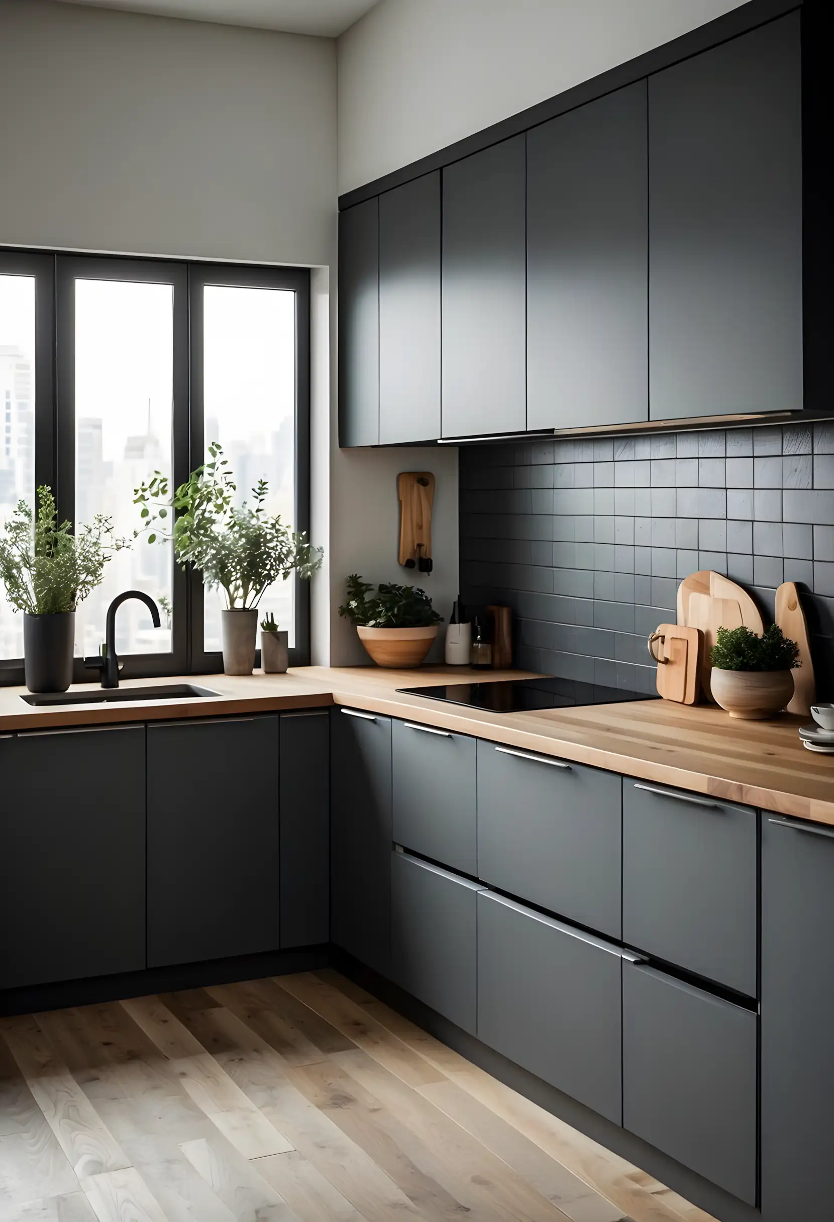 Minimalist Matte Grey Kitchen with Natural Wood Accents | Material Depot