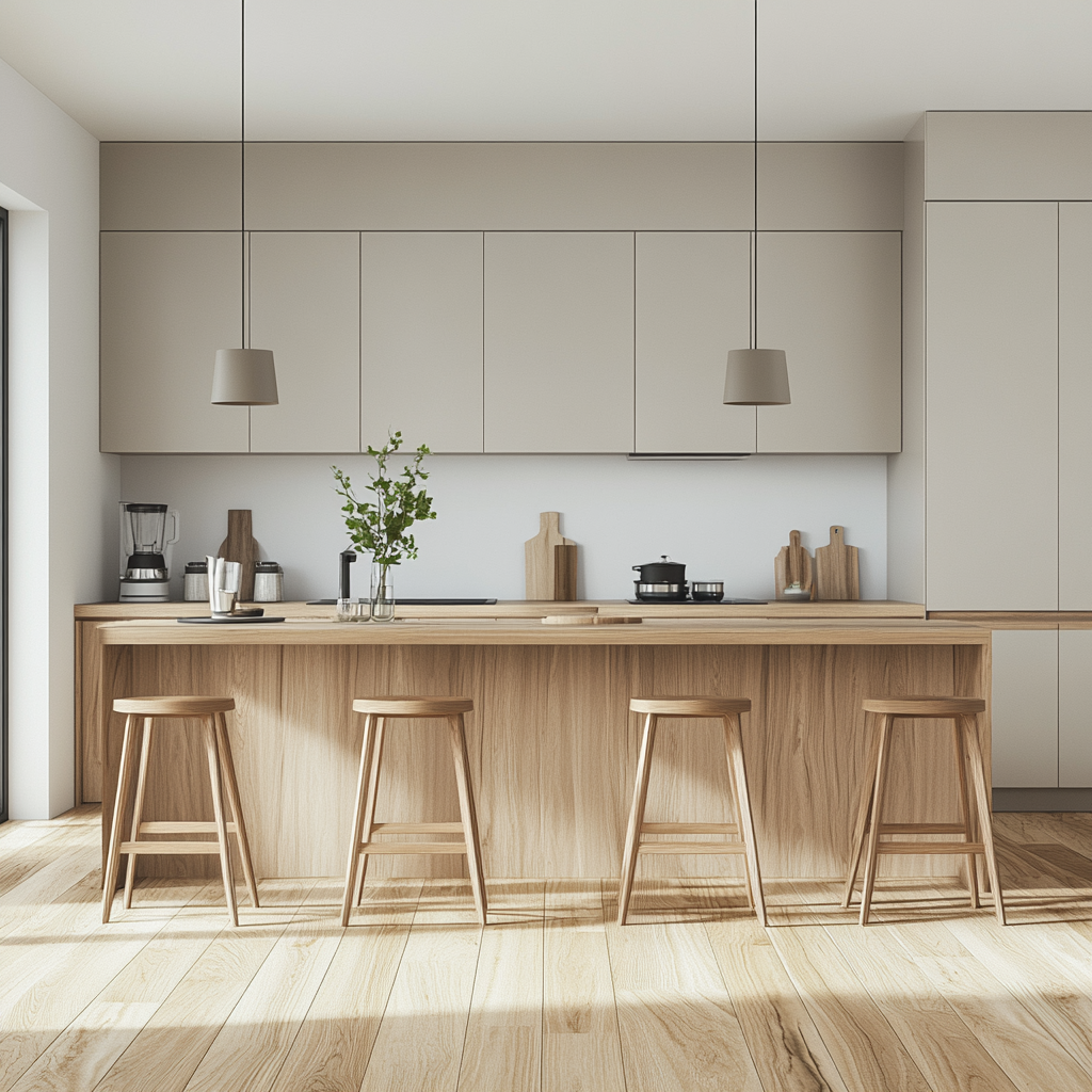 Minimalist Modern Kitchen with Warm Wood Tones and Natural Light | Material Depot