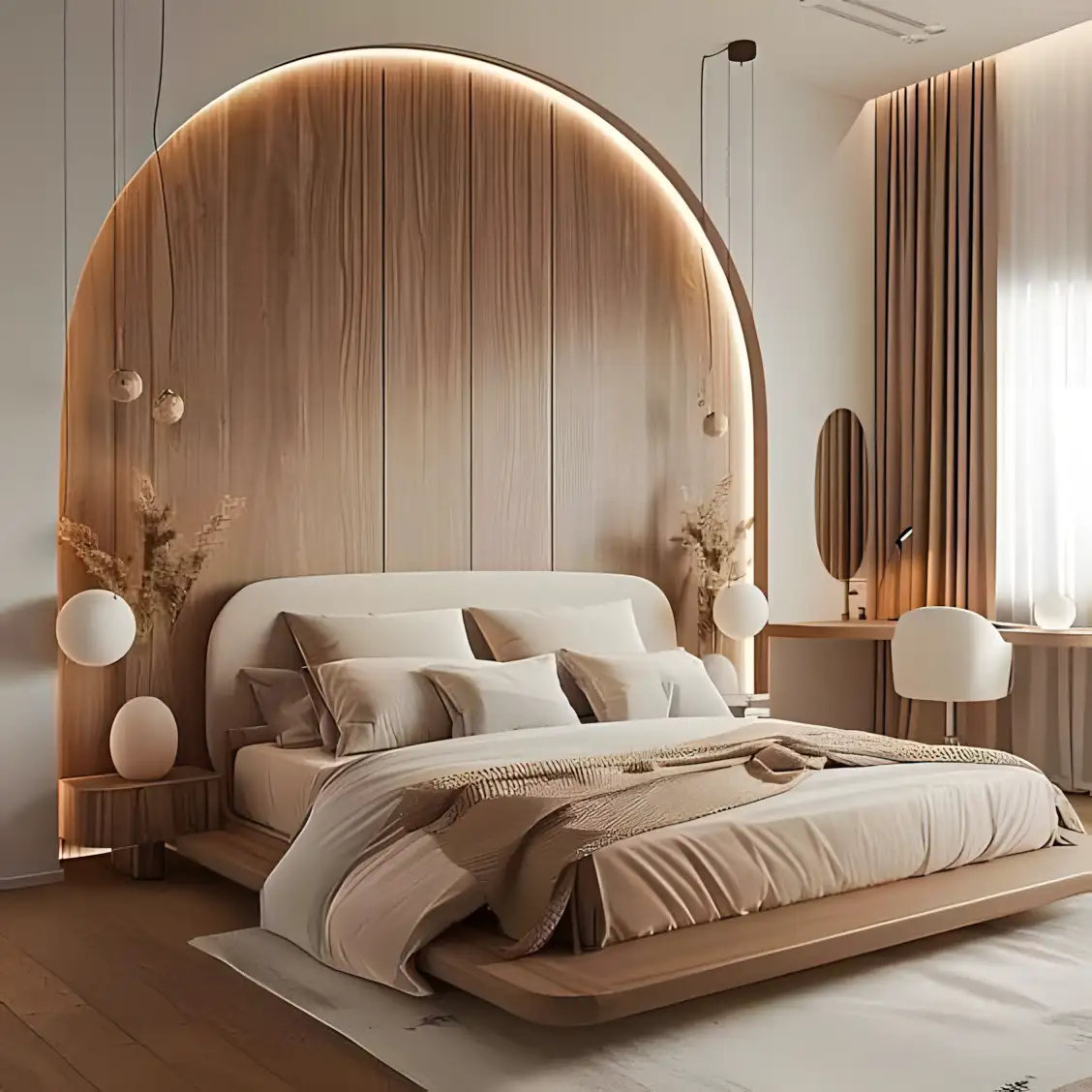 Modern Arch Bedroom with Warm Neutral Tones | Material Depot