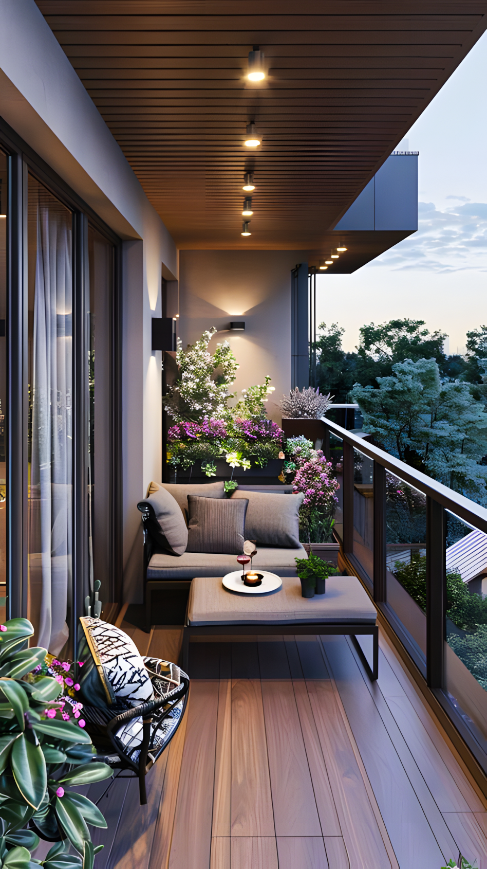 Modern Balcony with Wooden Decking and City Views | Material Depot