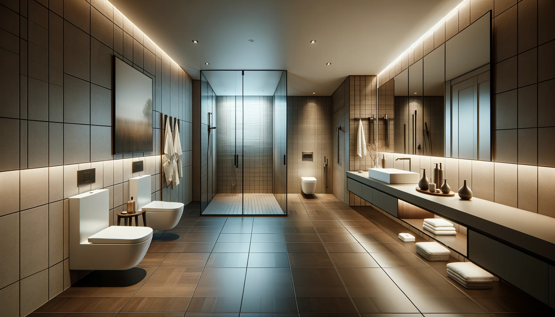 Modern Bathroom: Serenity in Sandstone Hues and Sleek Design | Material Depot