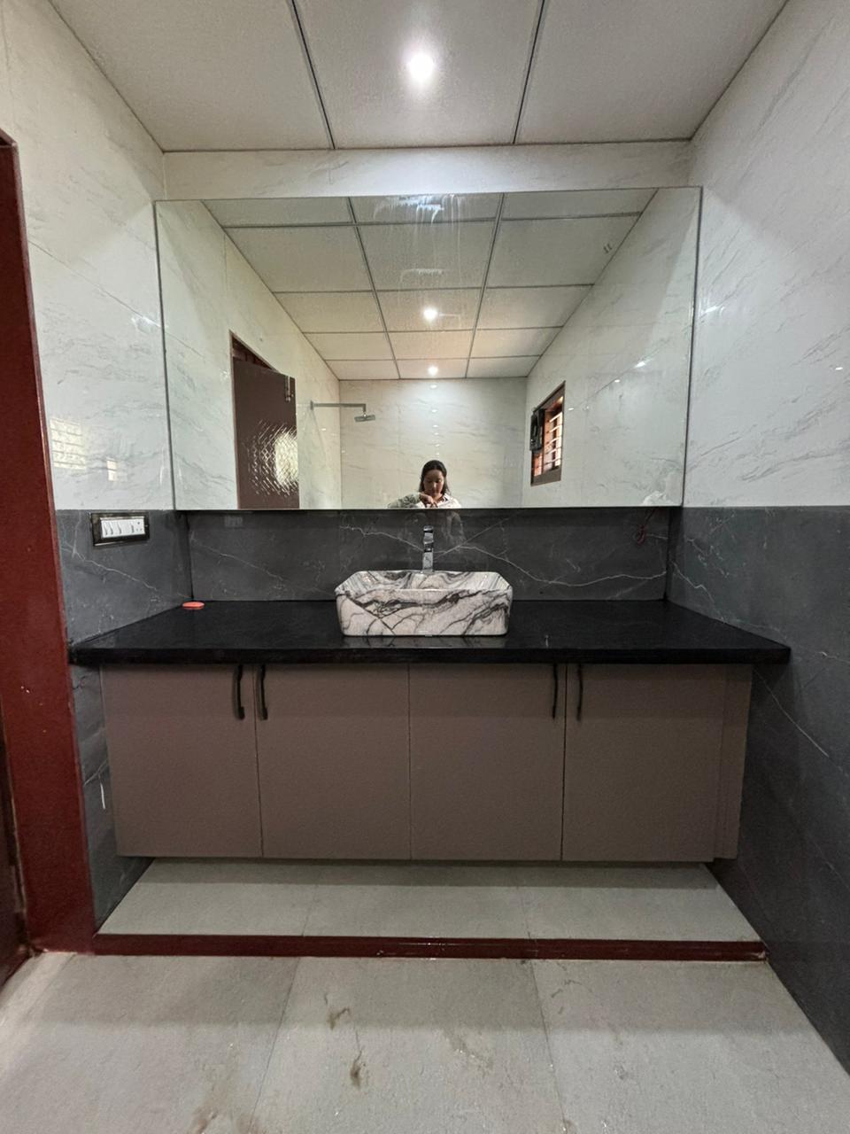 Modern Bathroom Vanity with Large Mirror in Bengaluru | Material Depot