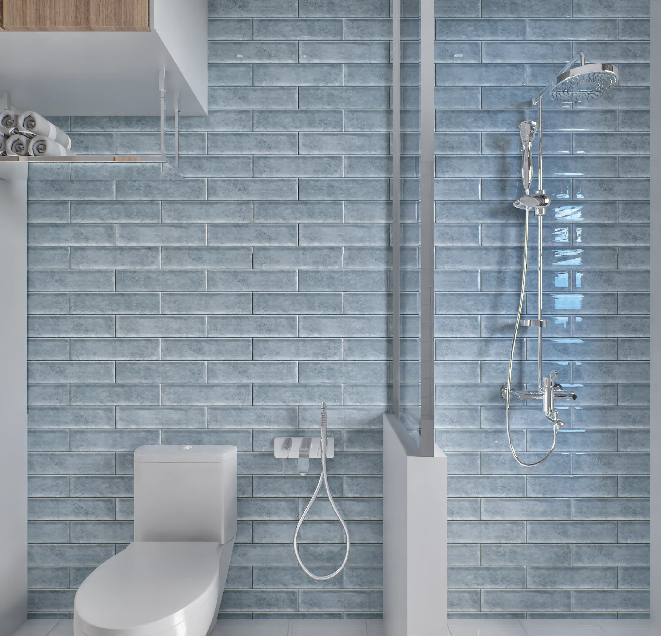 Modern Bathroom with Blue Subway Tile Wall | Material Depot