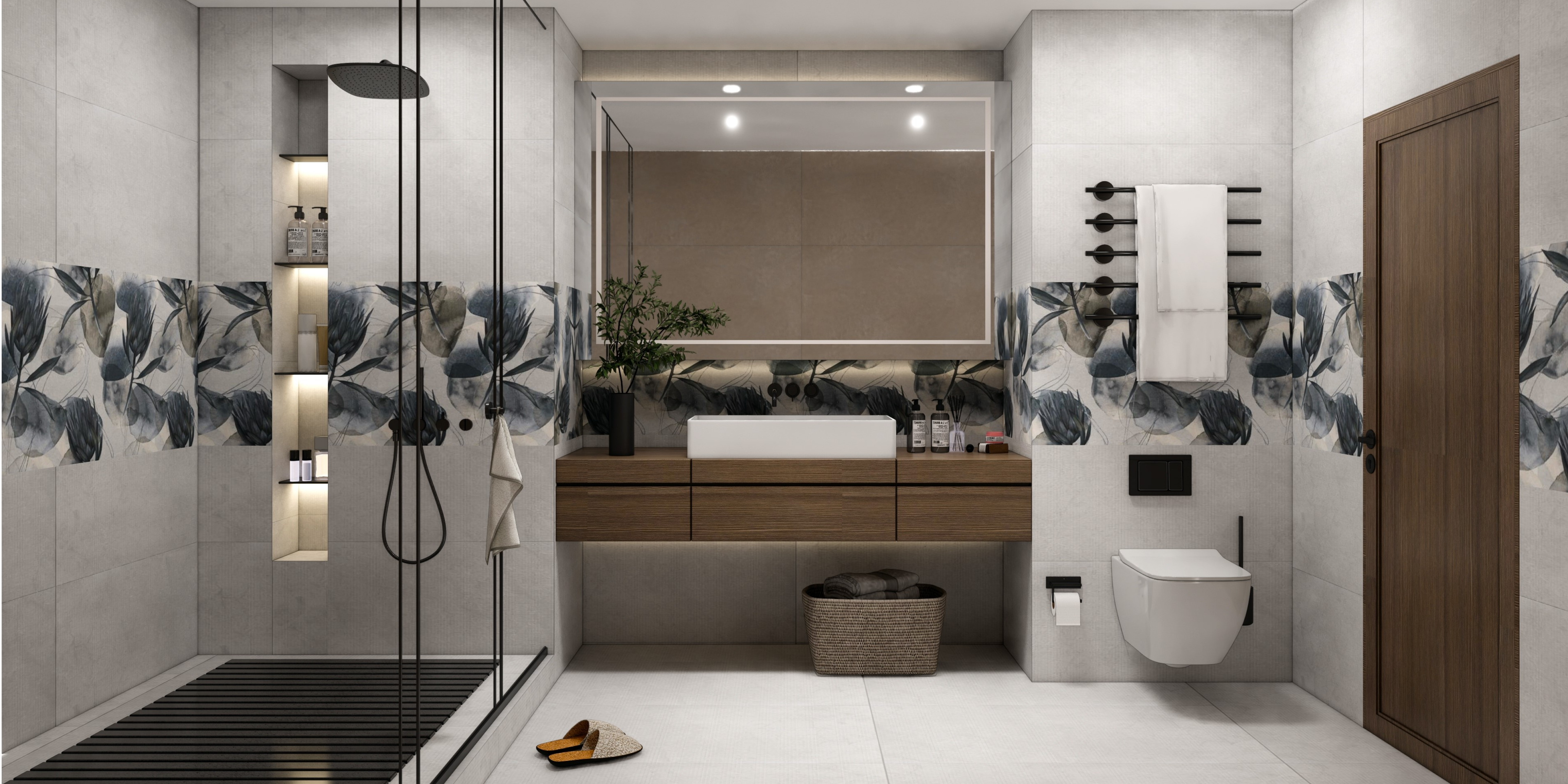 Modern Bathroom with Glazed Vitrified Tiles in Matte Finish | Material Depot