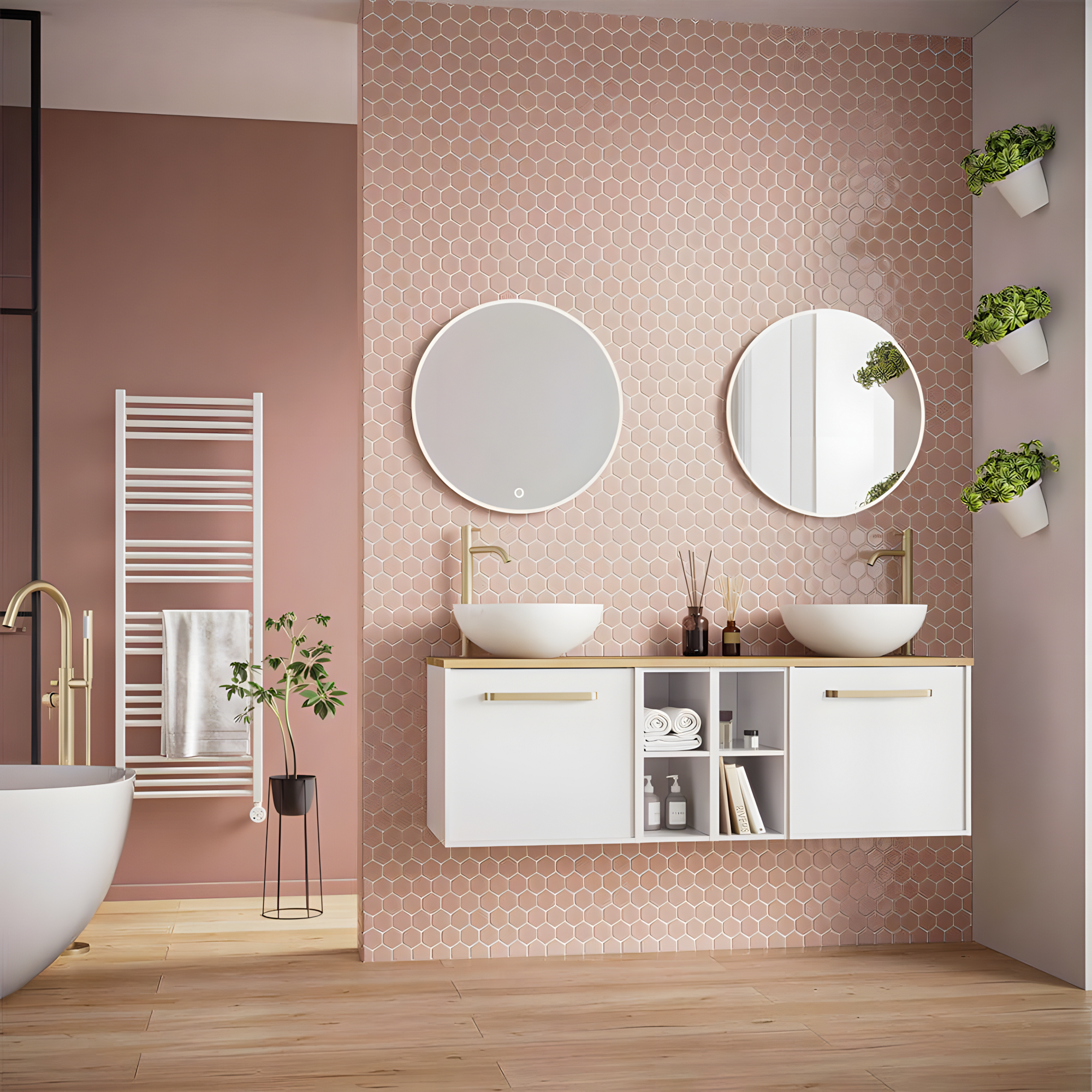 Modern Bathroom with Pink Hexagonal Tiles | Material Depot