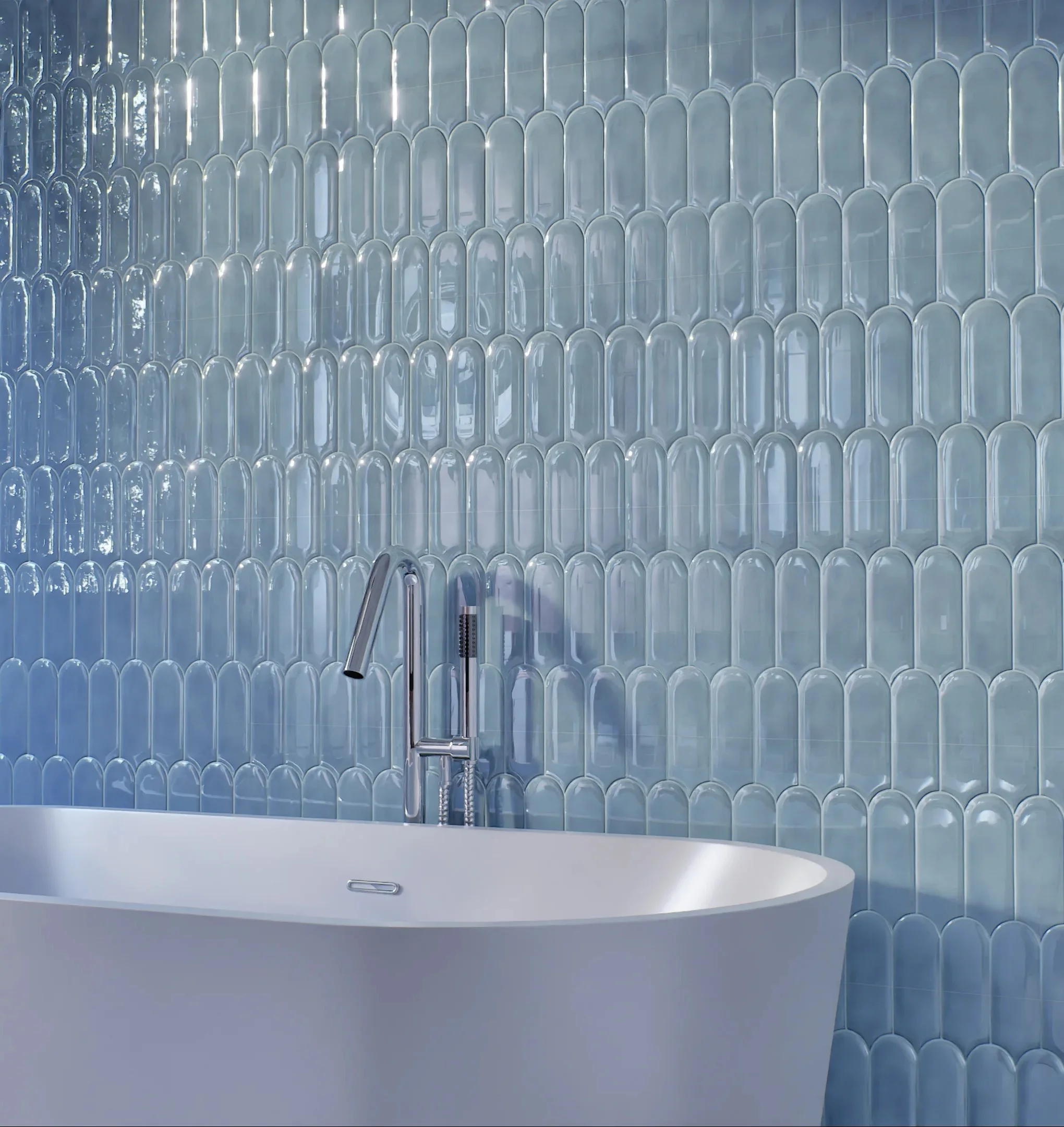 Modern Bathroom with Sleek Blue Textured Tiles | Material Depot