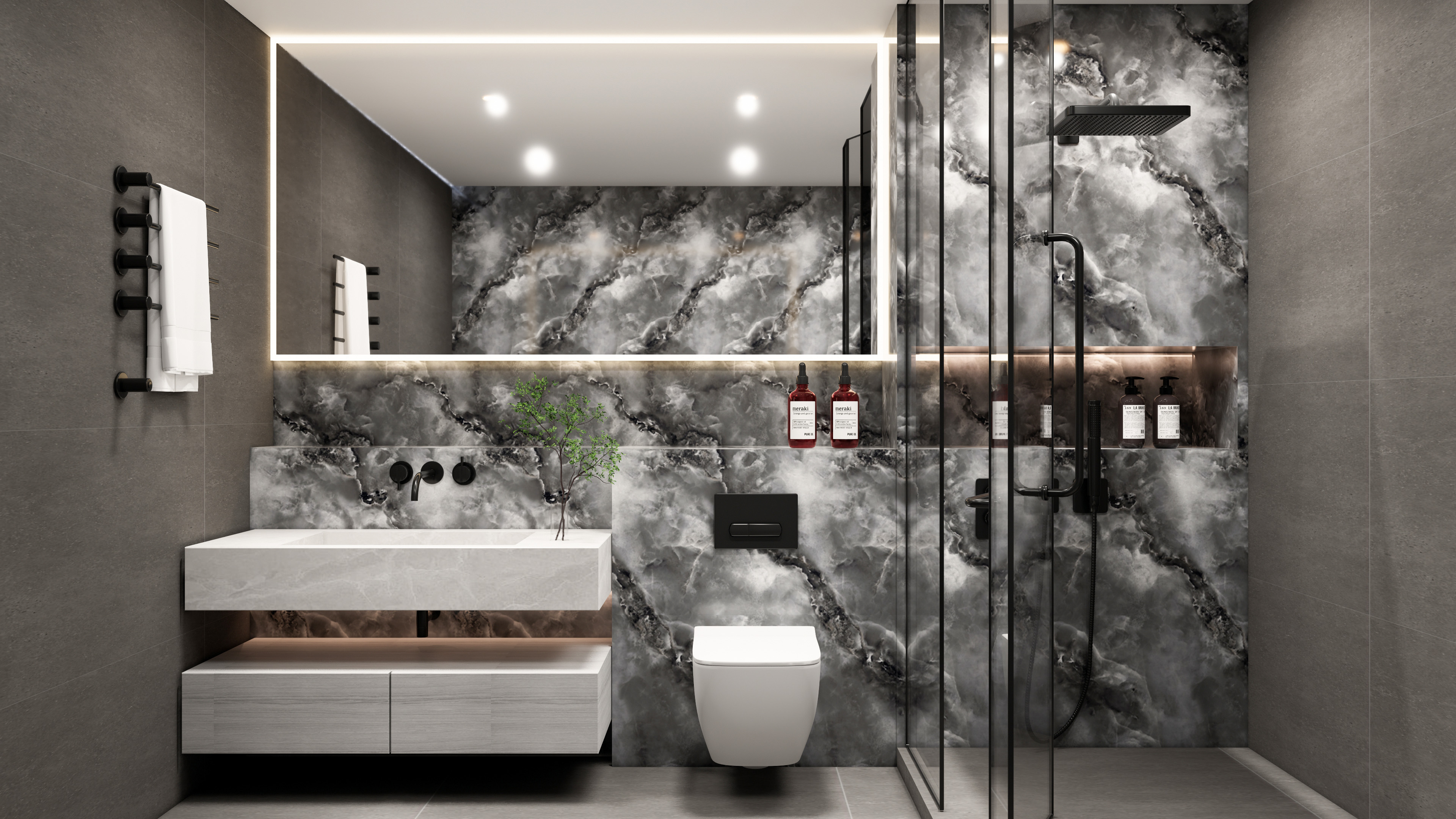 Modern Bathroom with Smoky Grey Accent Wall Tiles | Material Depot