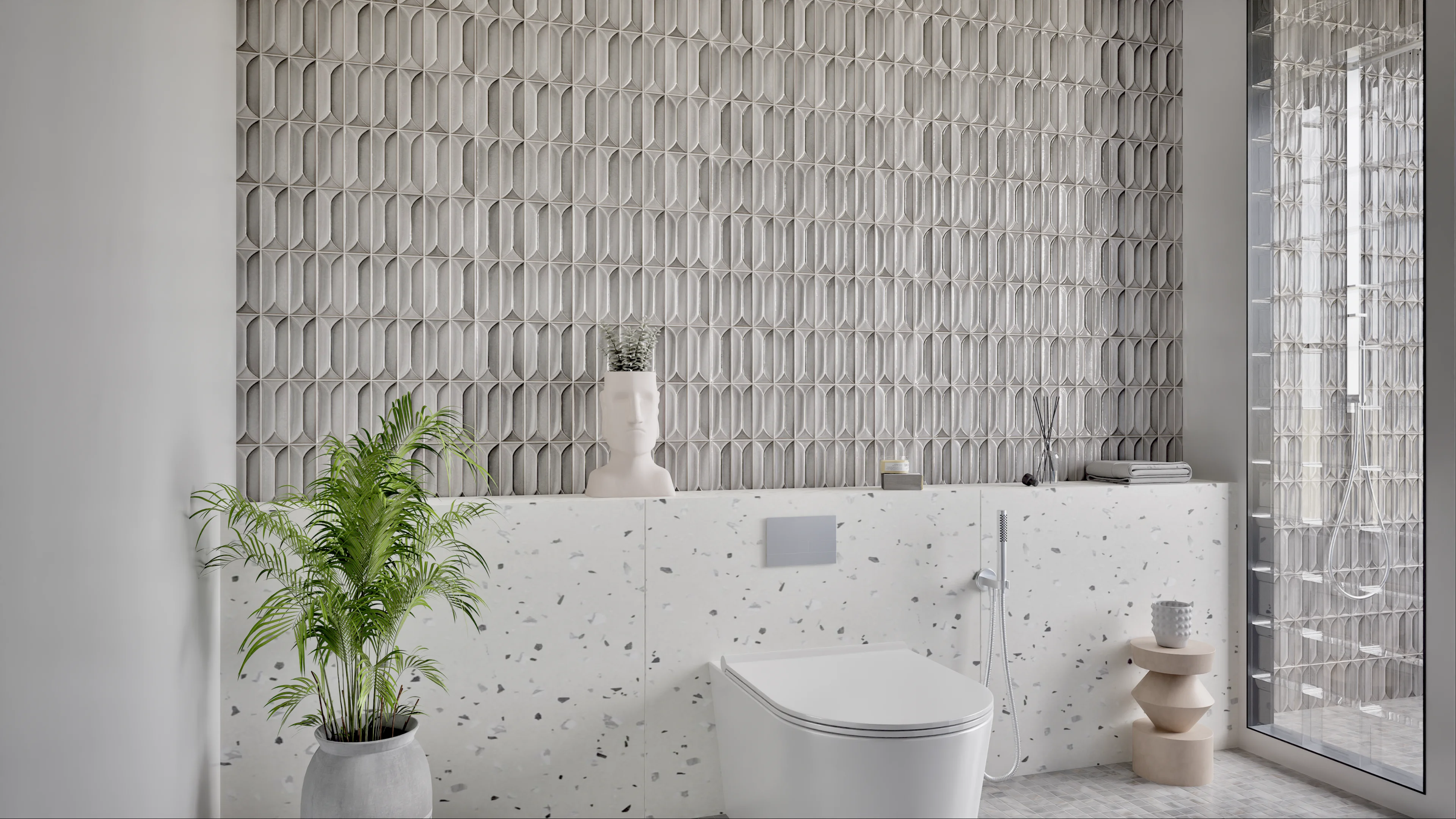 Modern Bathroom with Textured Wall Tiles | Material Depot